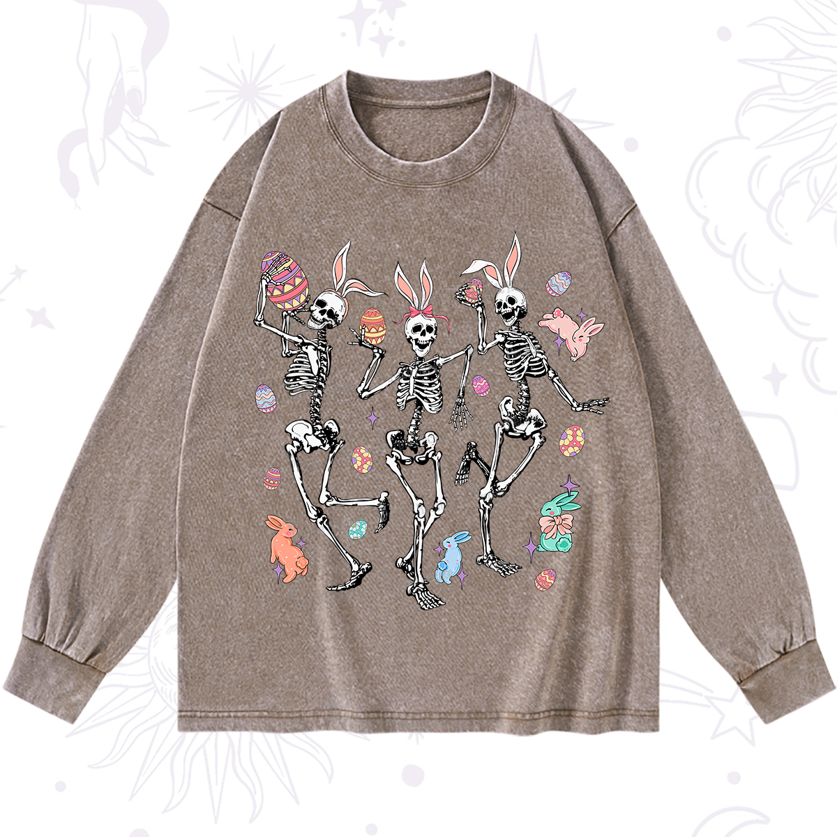 Purplehecate Easter Bunny Skeleton Washed Long Sleeve Shirt