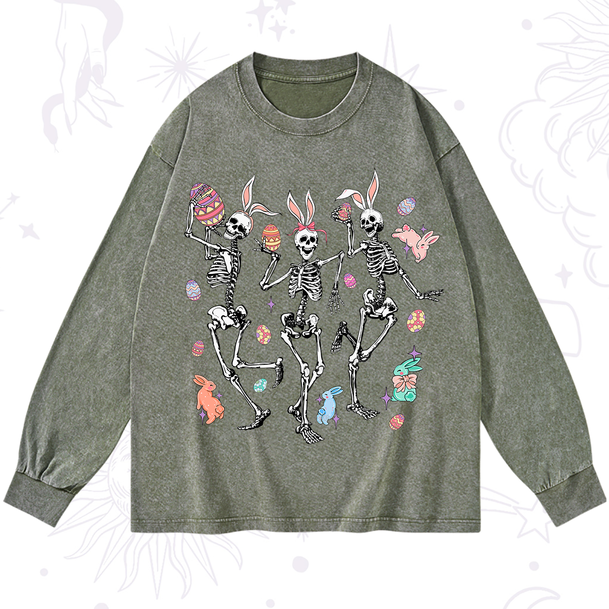 Purplehecate Easter Bunny Skeleton Washed Long Sleeve Shirt