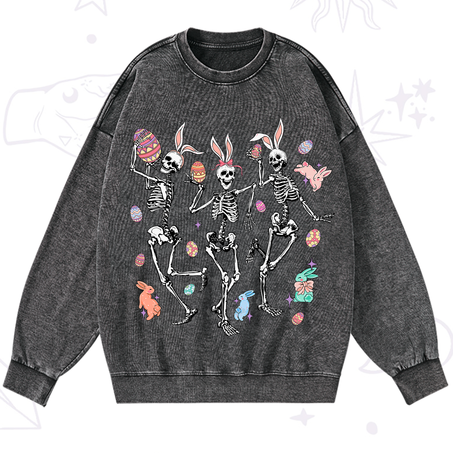 Purplehecate Easter Bunny Skeleton Washed Sweatshirt