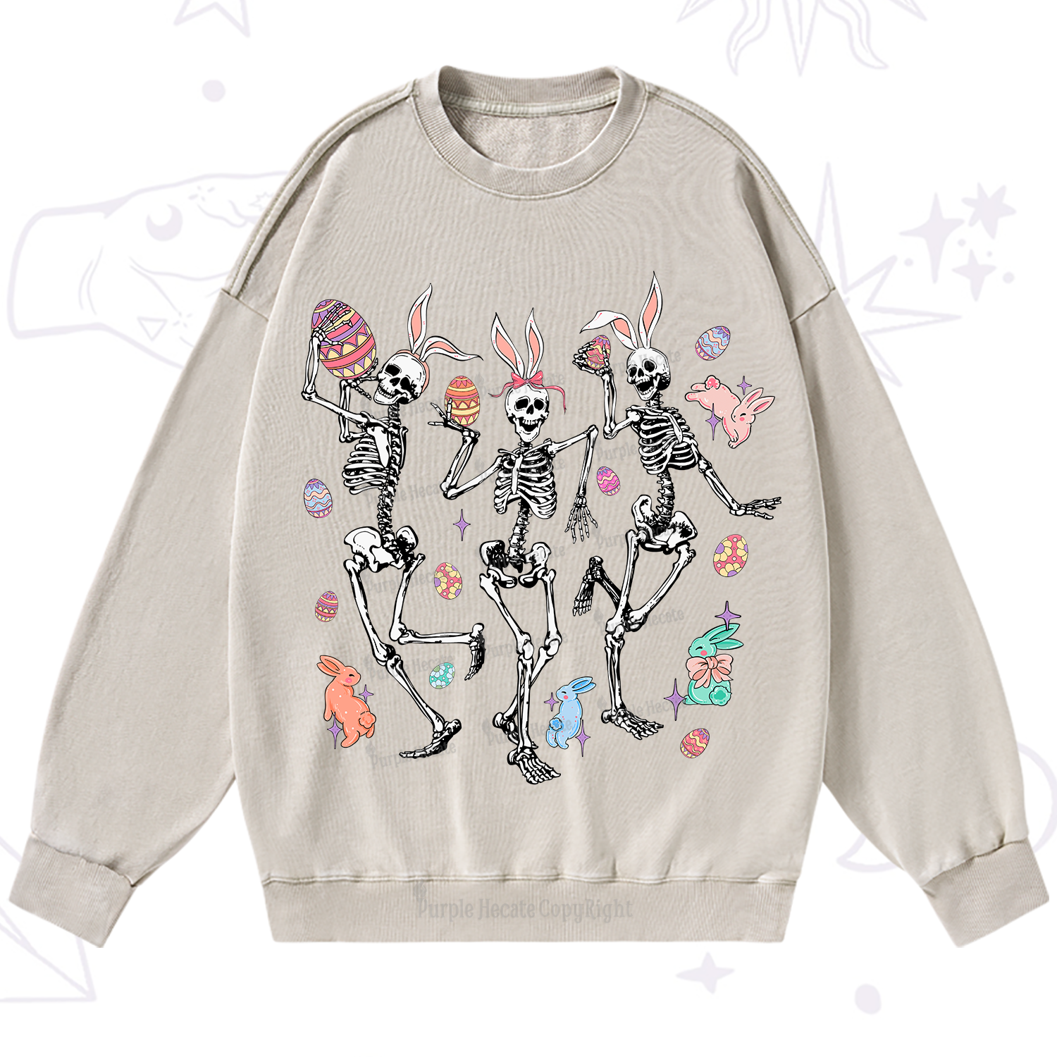 Purplehecate Easter Bunny Skeleton Washed Sweatshirt