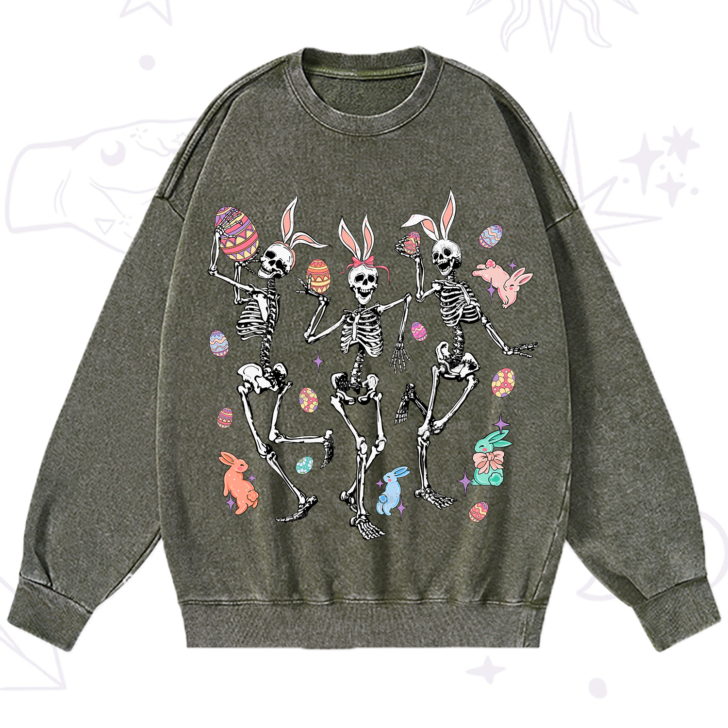 Purplehecate Easter Bunny Skeleton Washed Sweatshirt