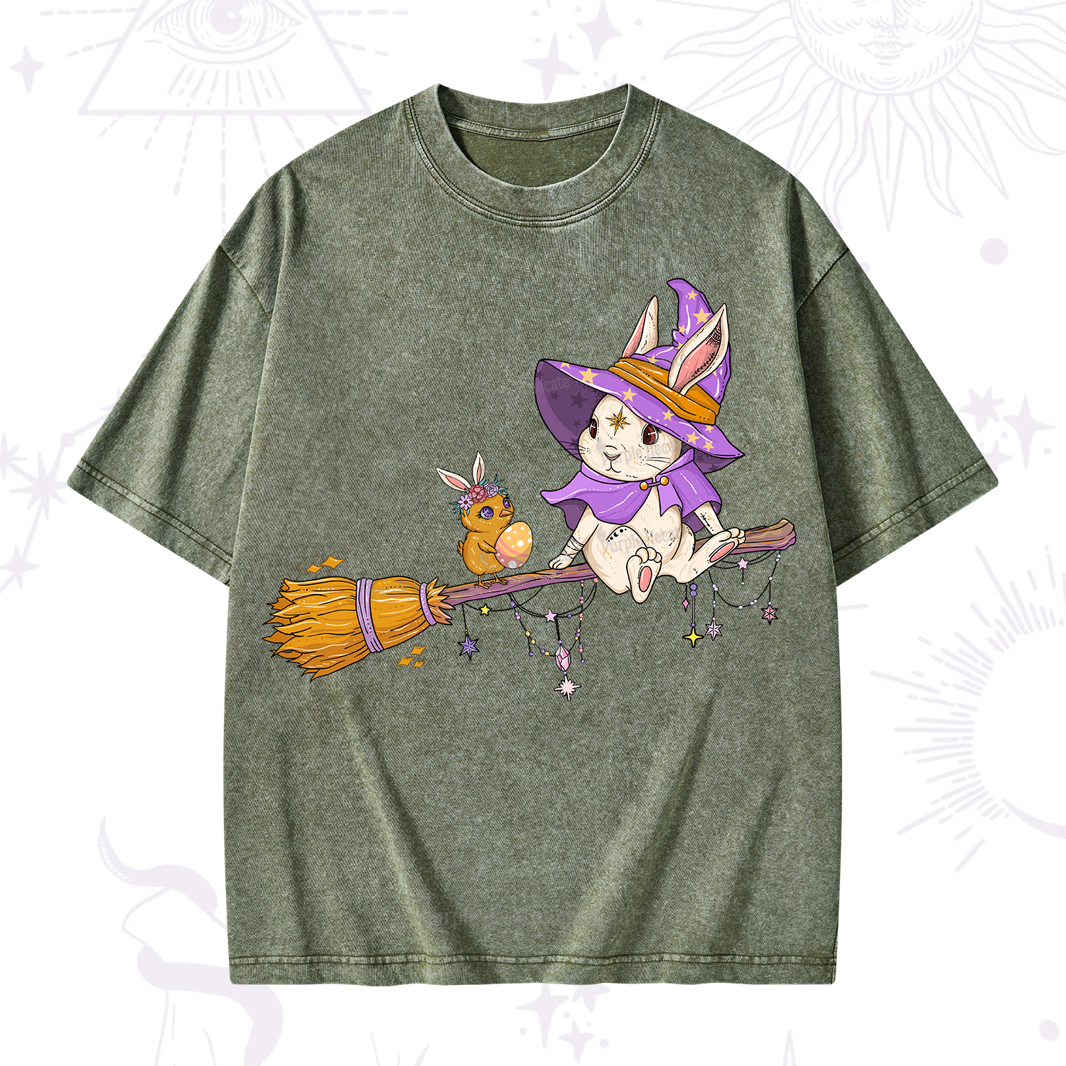 Purplehecate Bunny Witch's Easter Adventure Washed T-Shirt