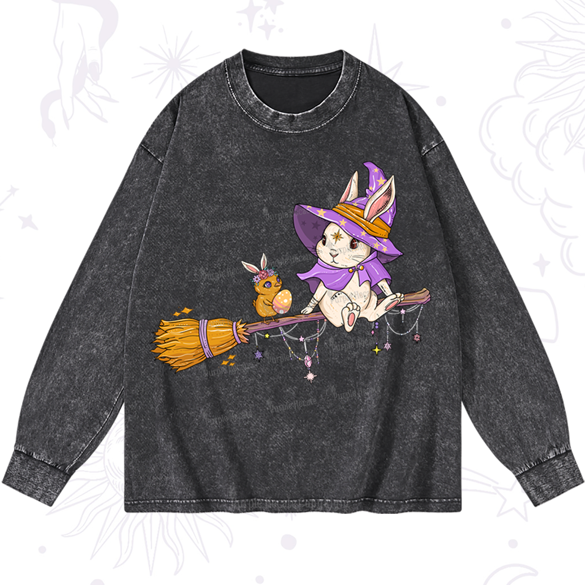 Purplehecate Bunny Witch's Easter Adventure Washed Long Sleeve Shirt