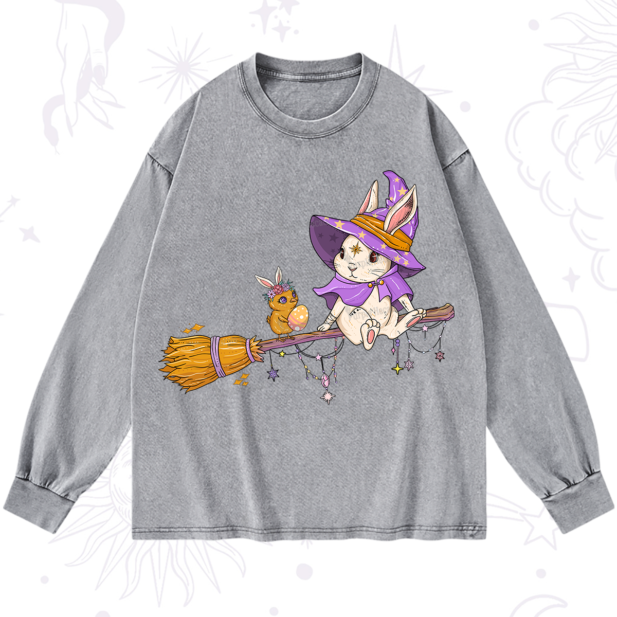 Purplehecate Bunny Witch's Easter Adventure Washed Long Sleeve Shirt