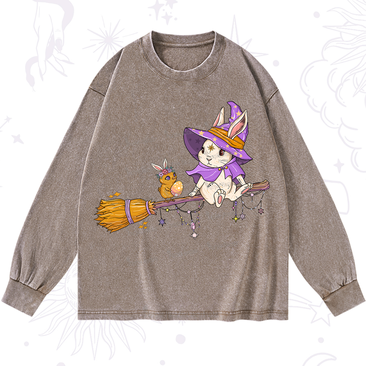 Purplehecate Bunny Witch's Easter Adventure Washed Long Sleeve Shirt