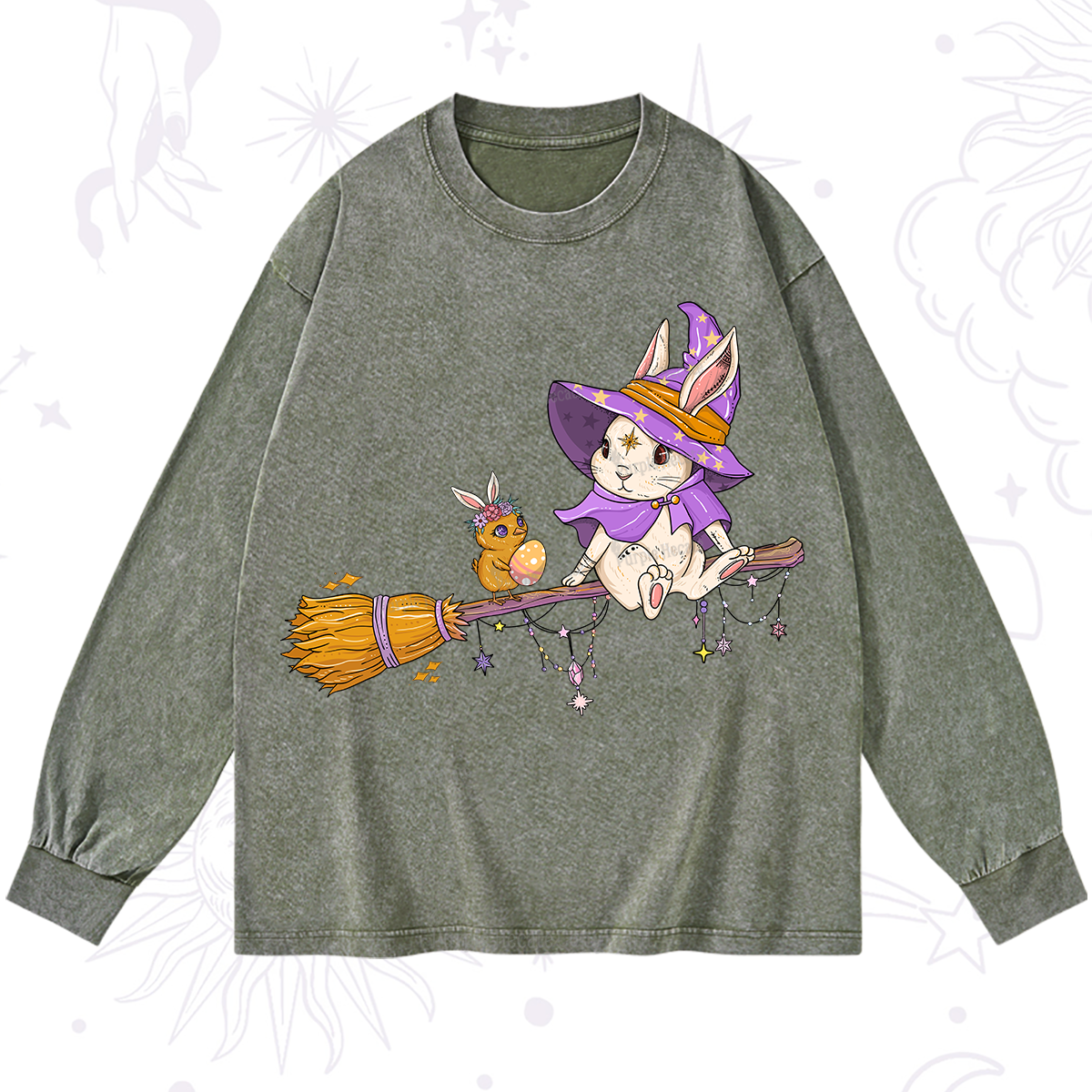 Purplehecate Bunny Witch's Easter Adventure Washed Long Sleeve Shirt