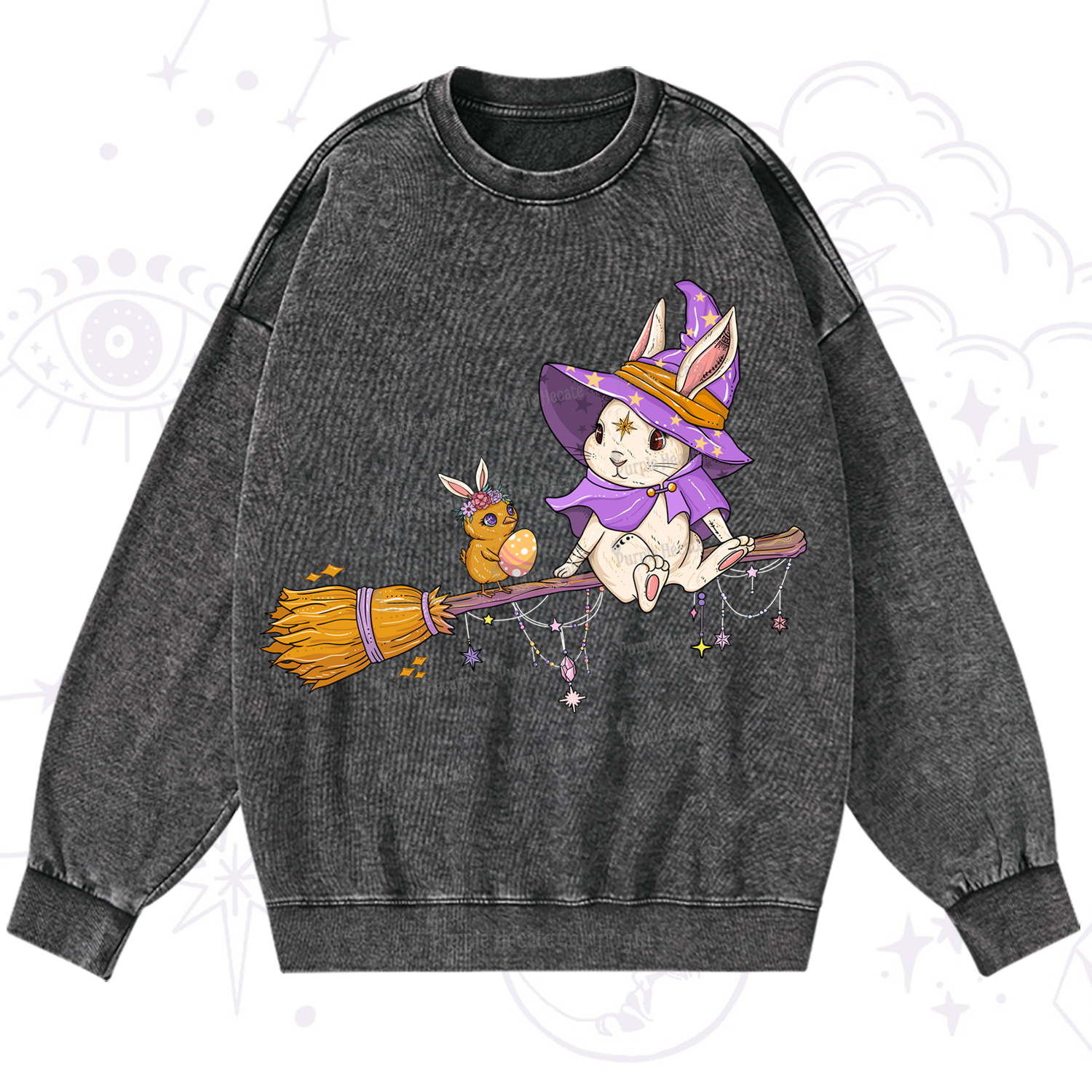 Purplehecate Bunny Witch's Easter Adventure Washed Sweatshirt