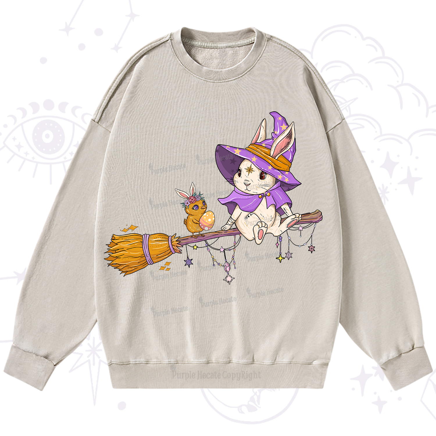 Purplehecate Bunny Witch's Easter Adventure Washed Sweatshirt