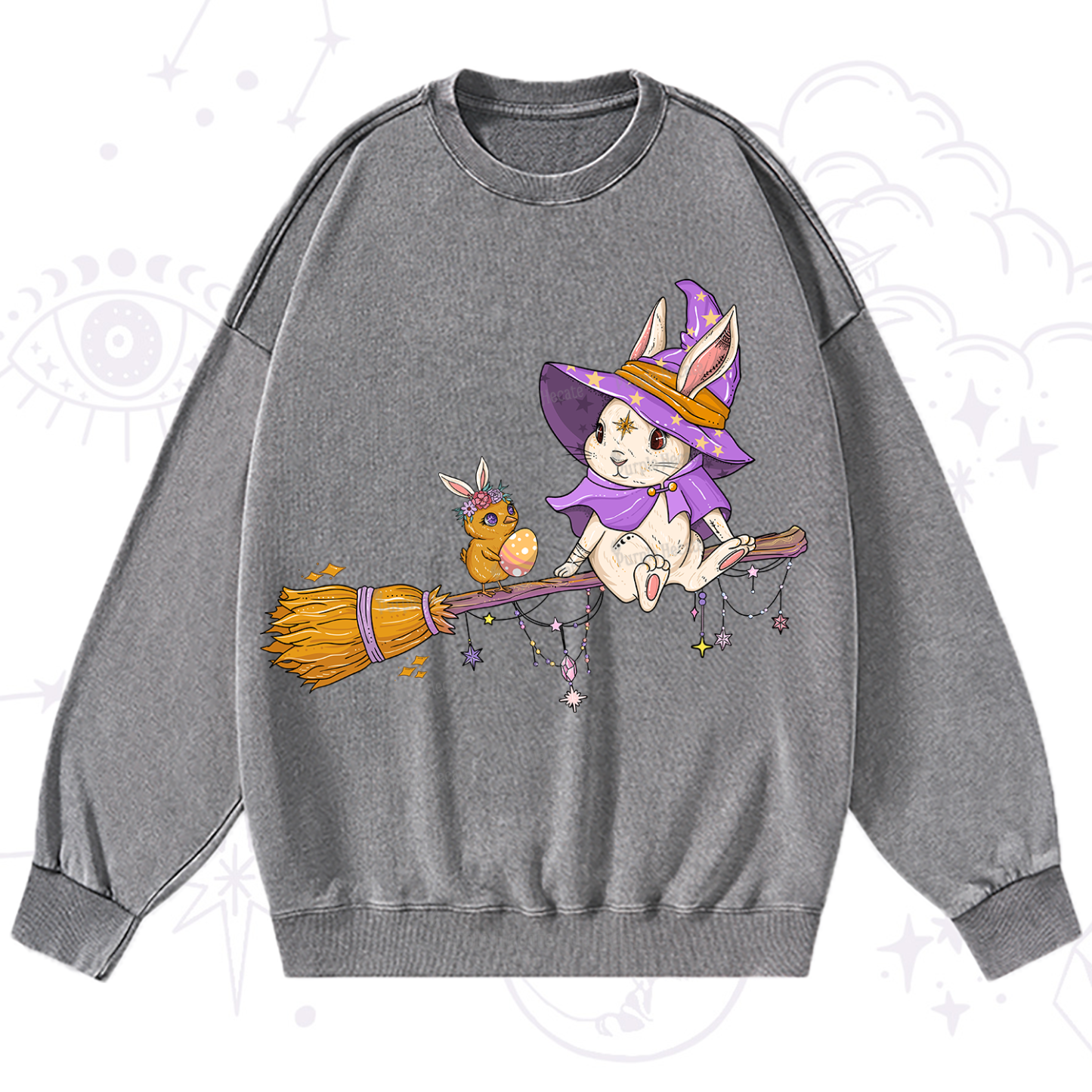 Purplehecate Bunny Witch's Easter Adventure Washed Sweatshirt