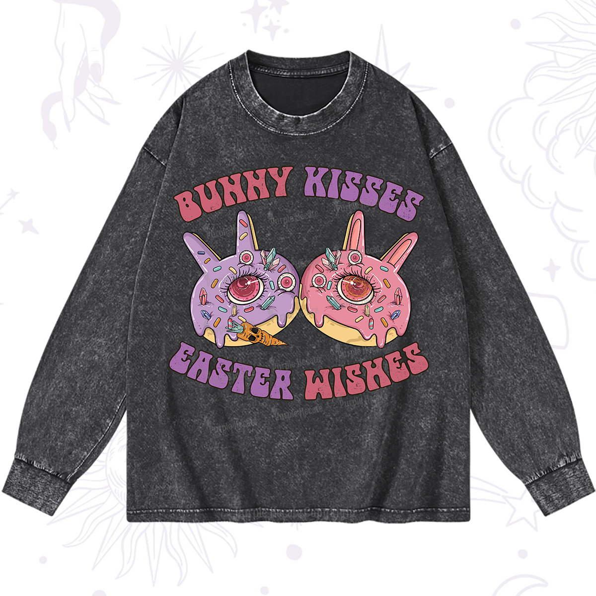 Purplehecate Bunny Kisses Easter Wishes Washed Long Sleeve Shirt