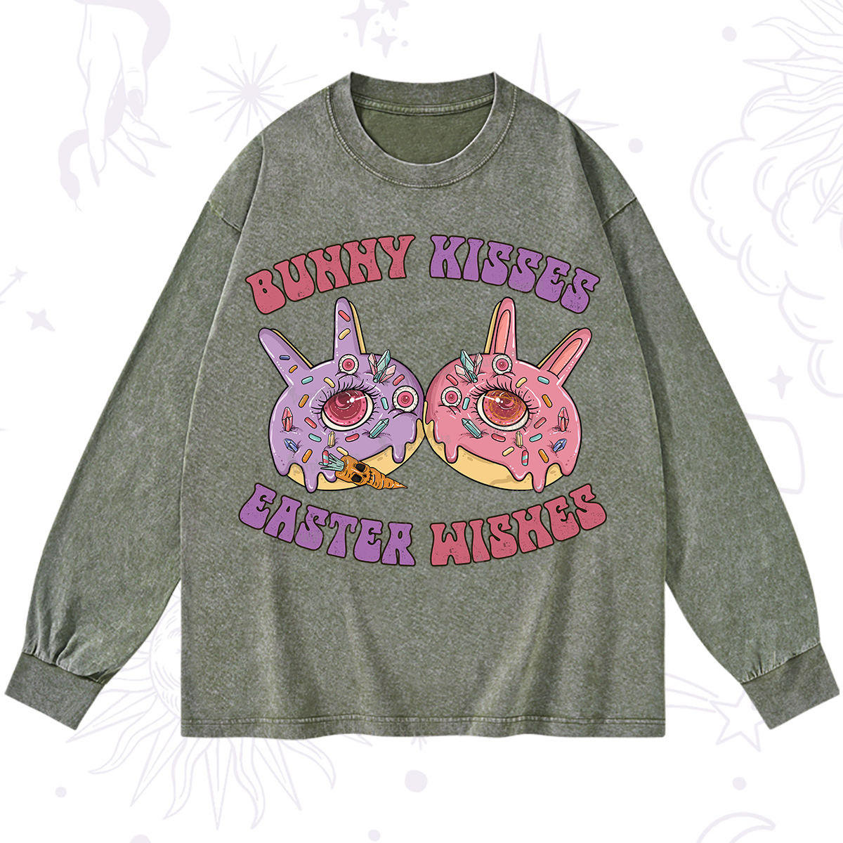 Purplehecate Bunny Kisses Easter Wishes Washed Long Sleeve Shirt