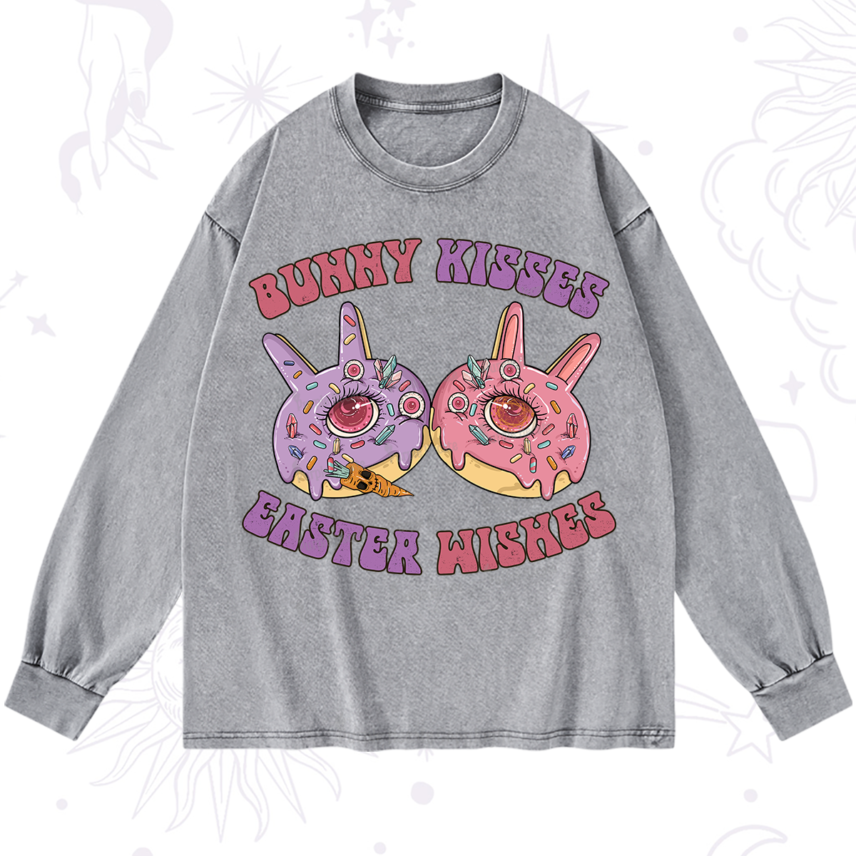Purplehecate Bunny Kisses Easter Wishes Washed Long Sleeve Shirt
