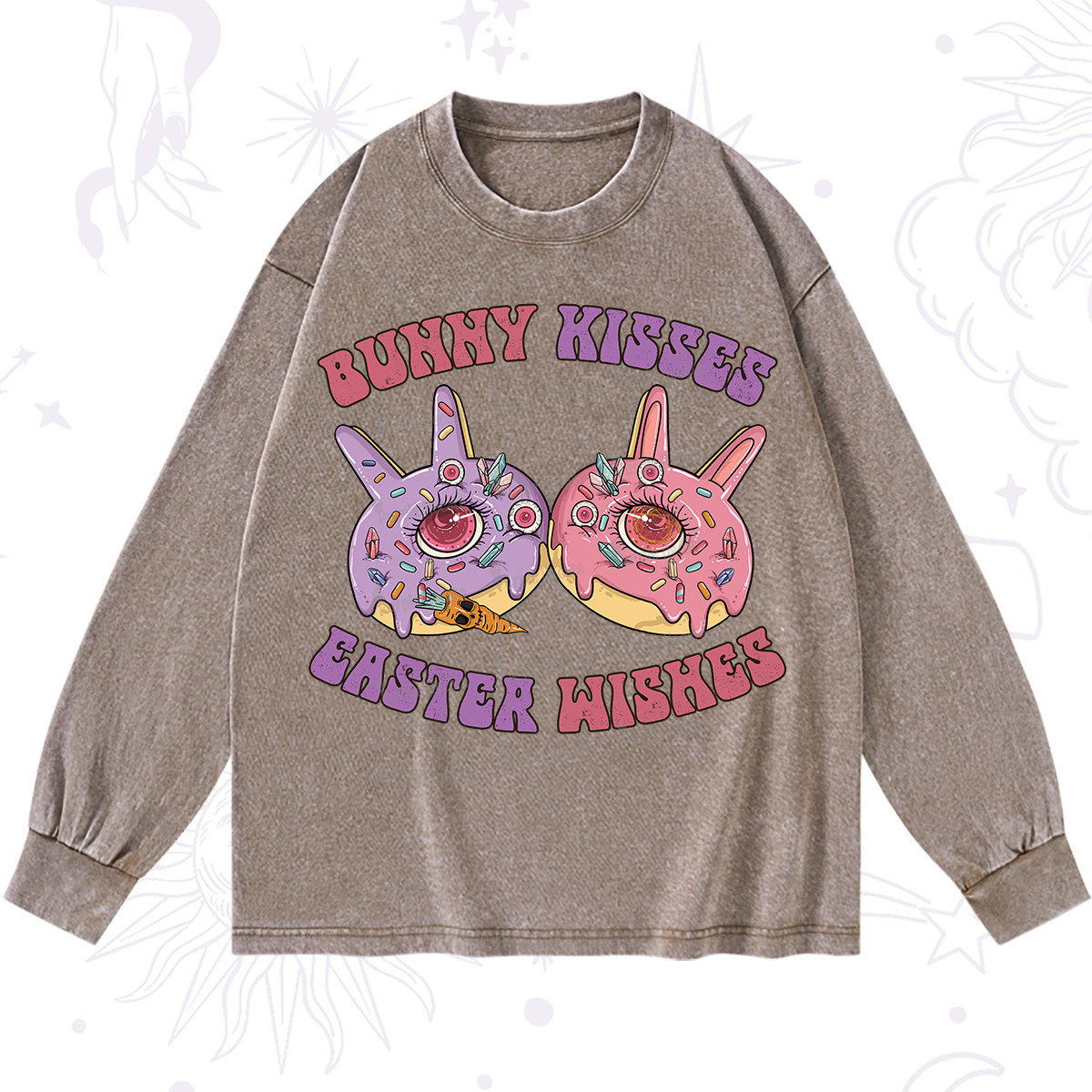 Purplehecate Bunny Kisses Easter Wishes Washed Long Sleeve Shirt