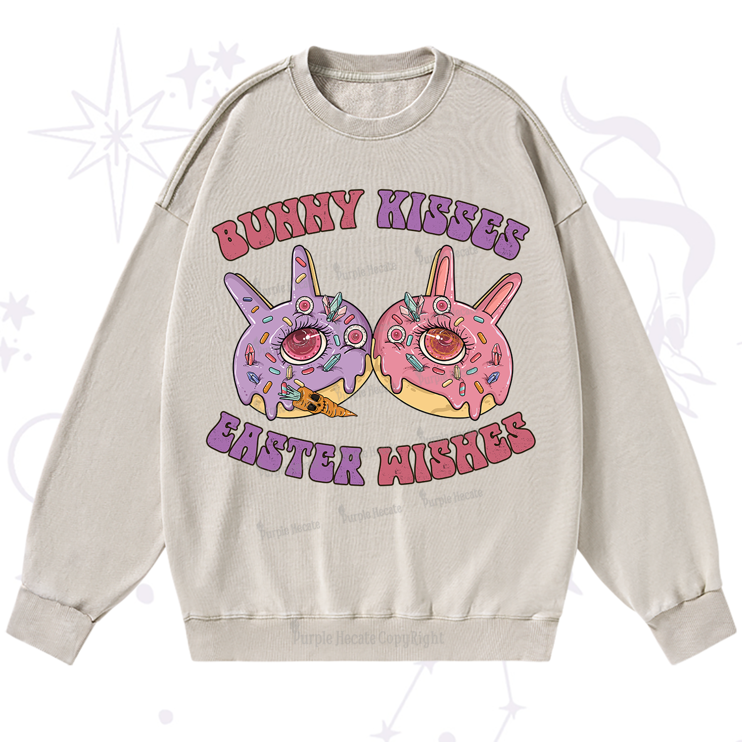 Purplehecate Bunny Kisses Easter Wishes Washed Sweatshirt
