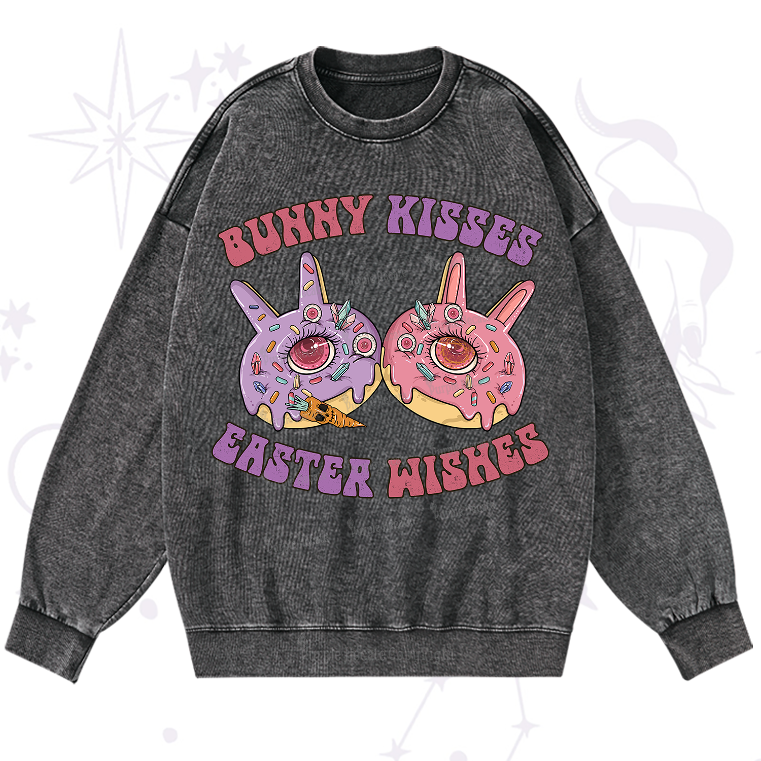 Purplehecate Bunny Kisses Easter Wishes Washed Sweatshirt