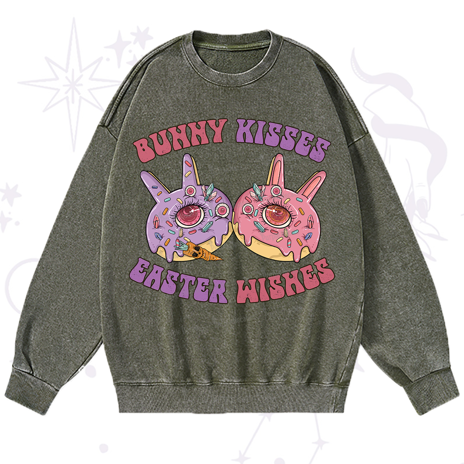 Purplehecate Bunny Kisses Easter Wishes Washed Sweatshirt