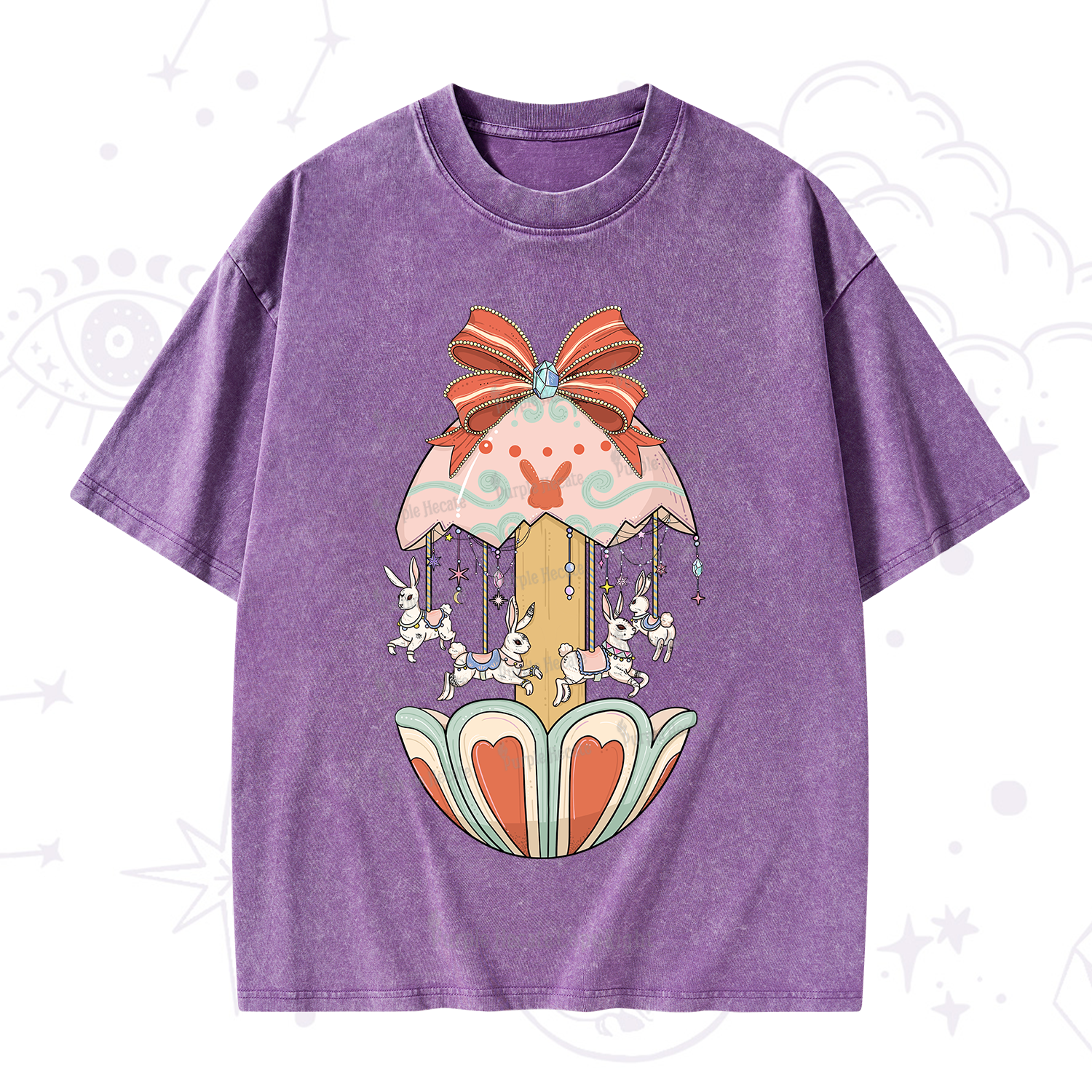 Purplehecate Bunny Carousel Easter Washed T-Shirt