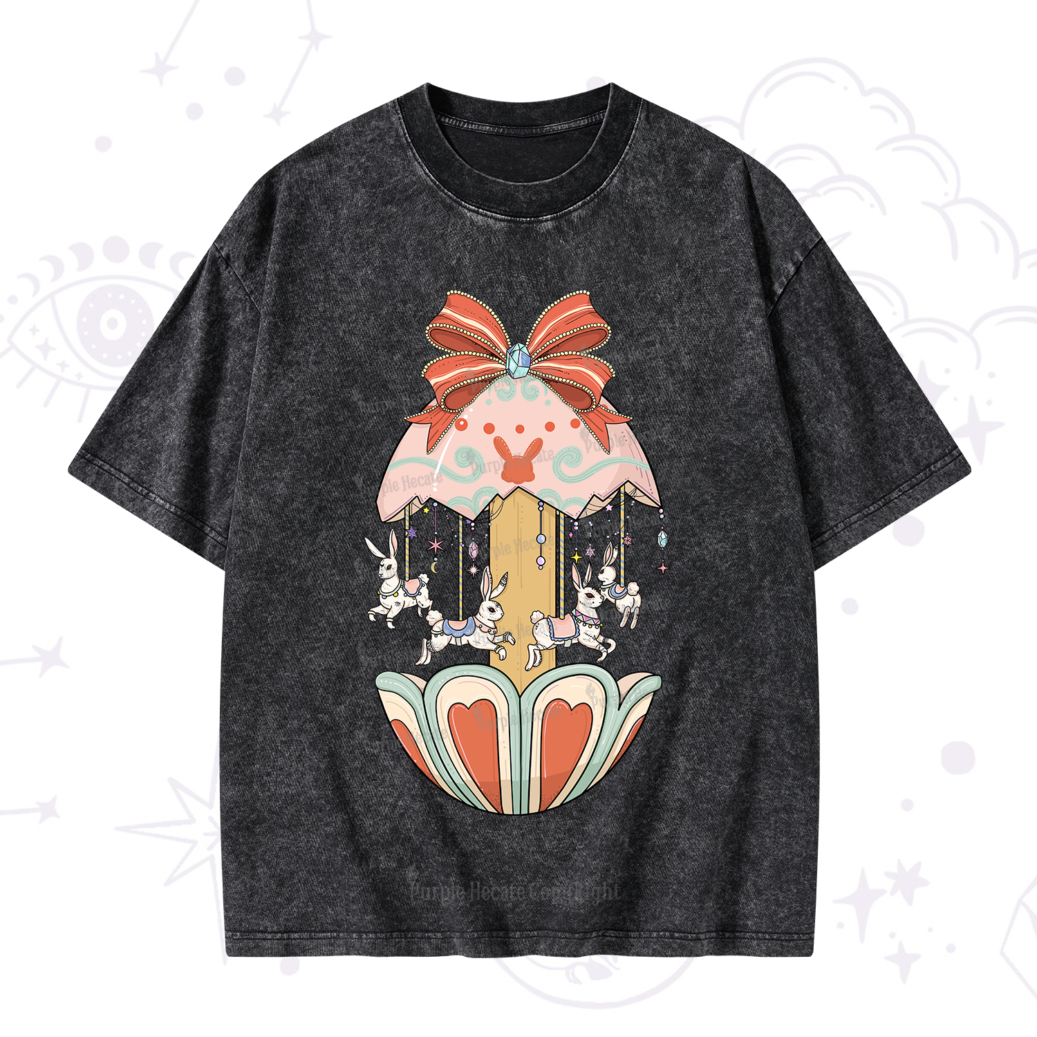 Purplehecate Bunny Carousel Easter Washed T-Shirt