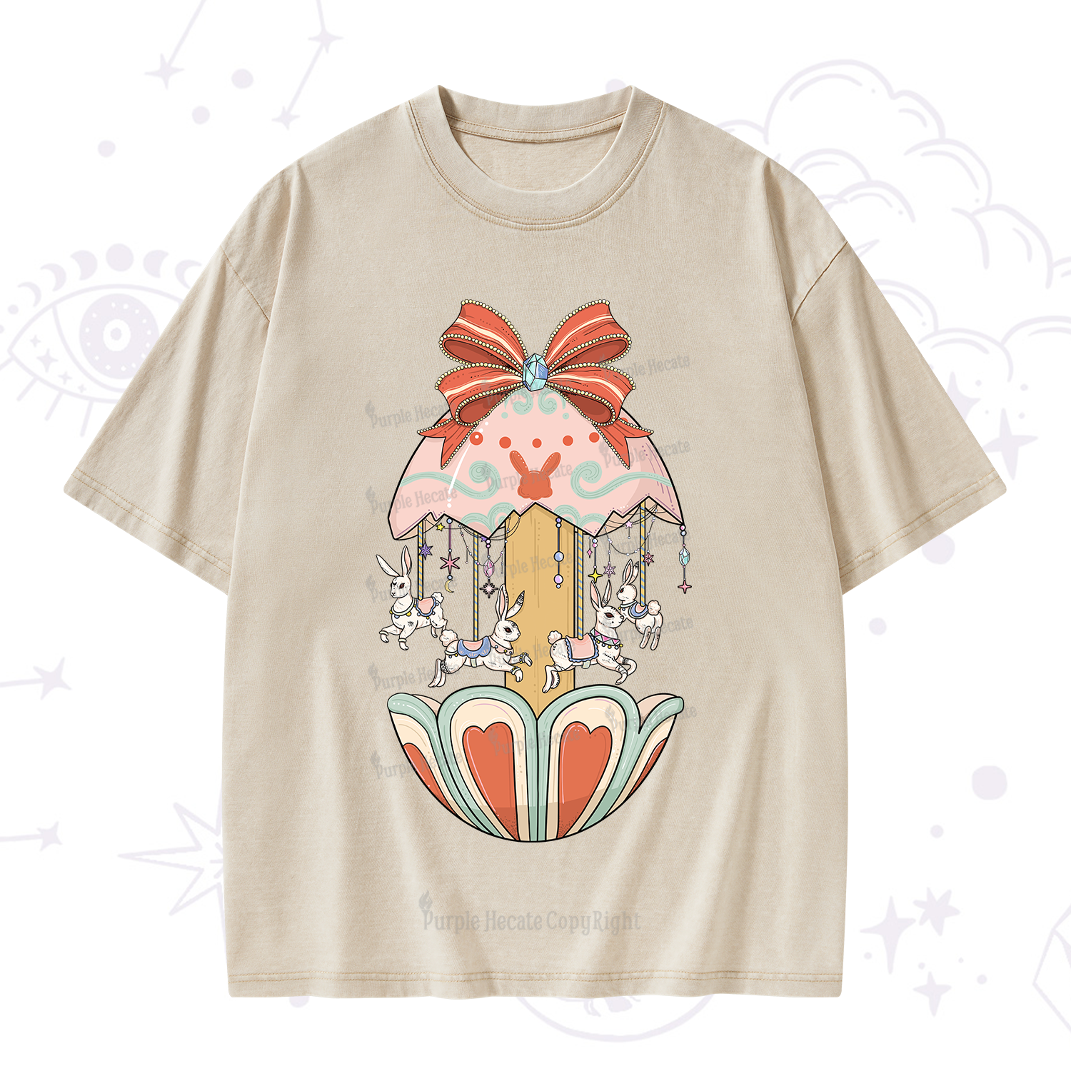 Purplehecate Bunny Carousel Easter Washed T-Shirt