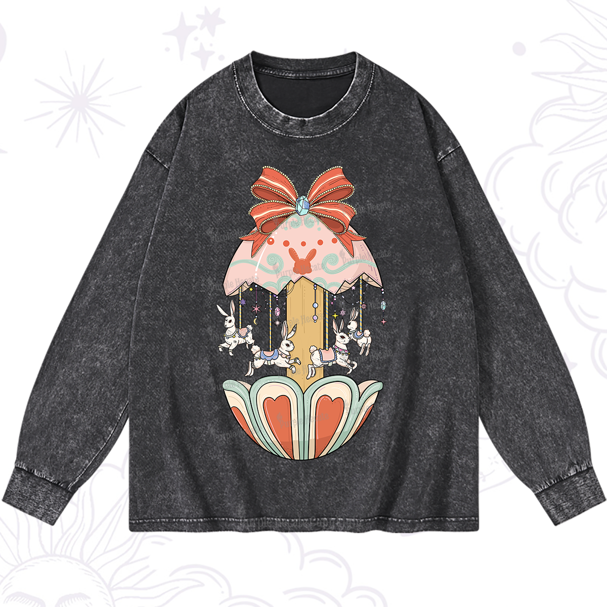 Purplehecate Bunny Carousel Easter Washed Long Sleeve Shirt