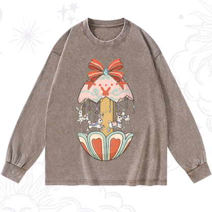 Purplehecate Bunny Carousel Easter Washed Long Sleeve Shirt