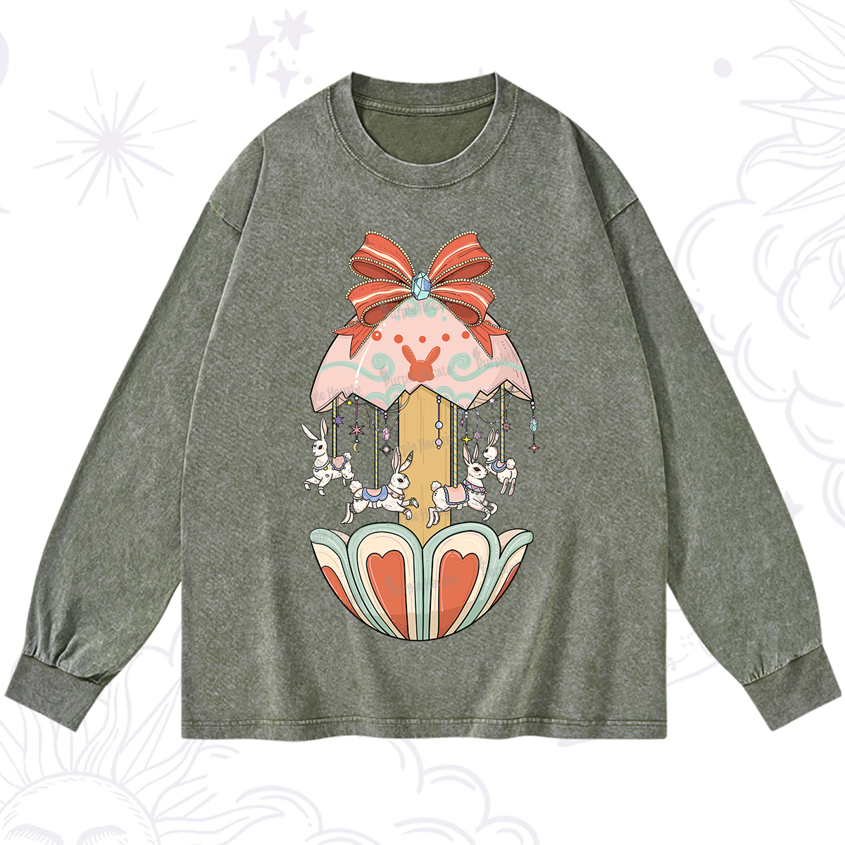 Purplehecate Bunny Carousel Easter Washed Long Sleeve Shirt