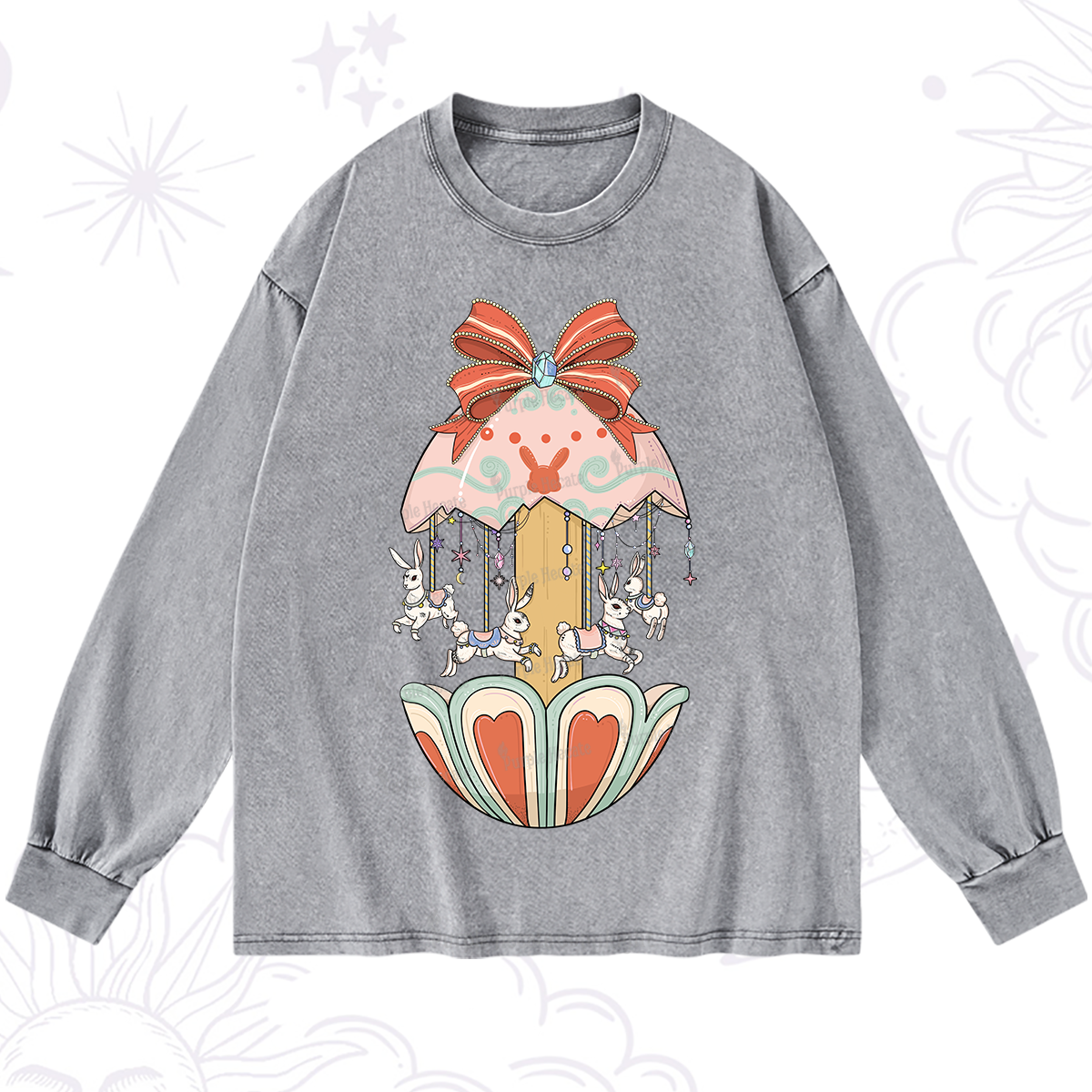 Purplehecate Bunny Carousel Easter Washed Long Sleeve Shirt