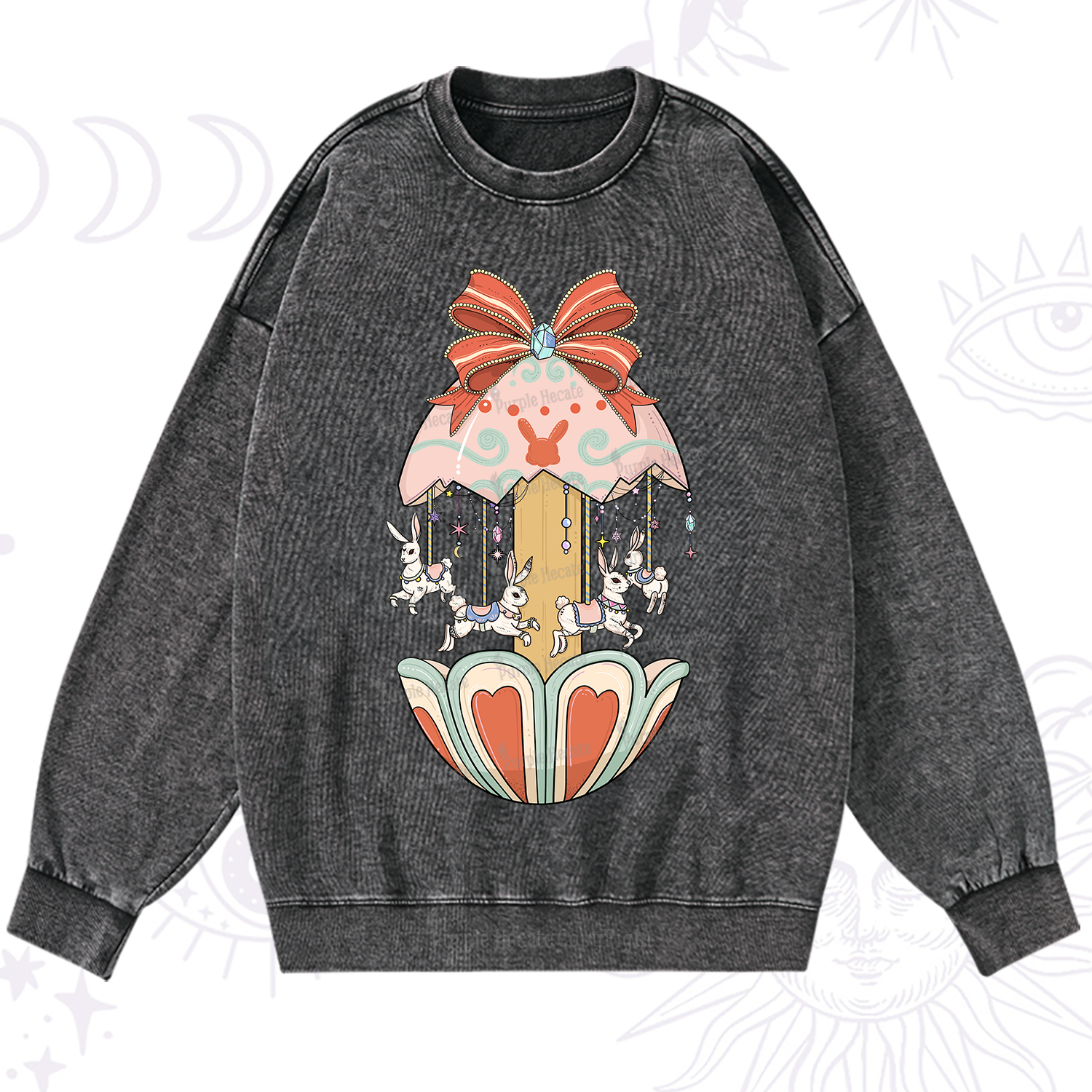 Purplehecate Bunny Carousel Easter Washed Sweatshirt