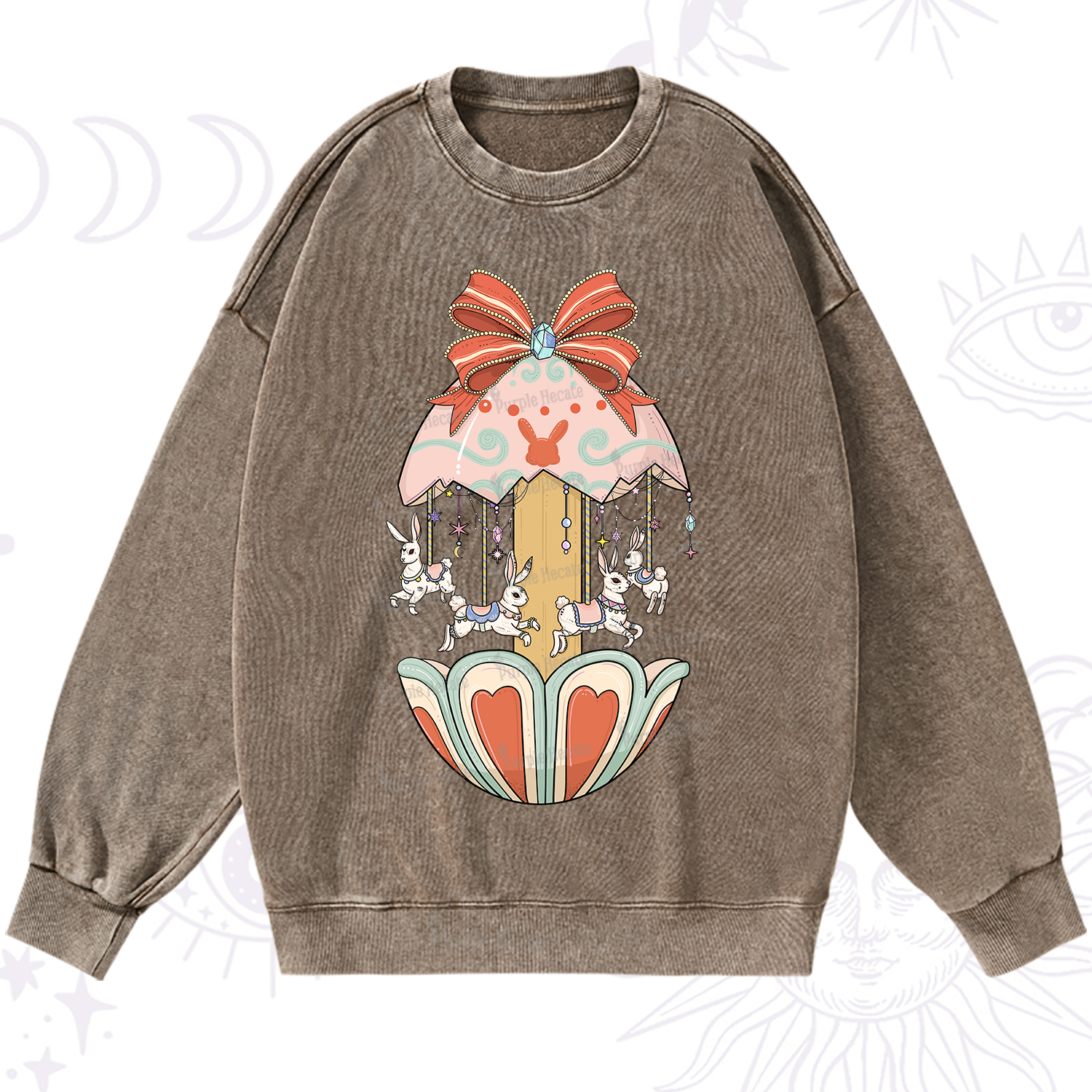 Purplehecate Bunny Carousel Easter Washed Sweatshirt