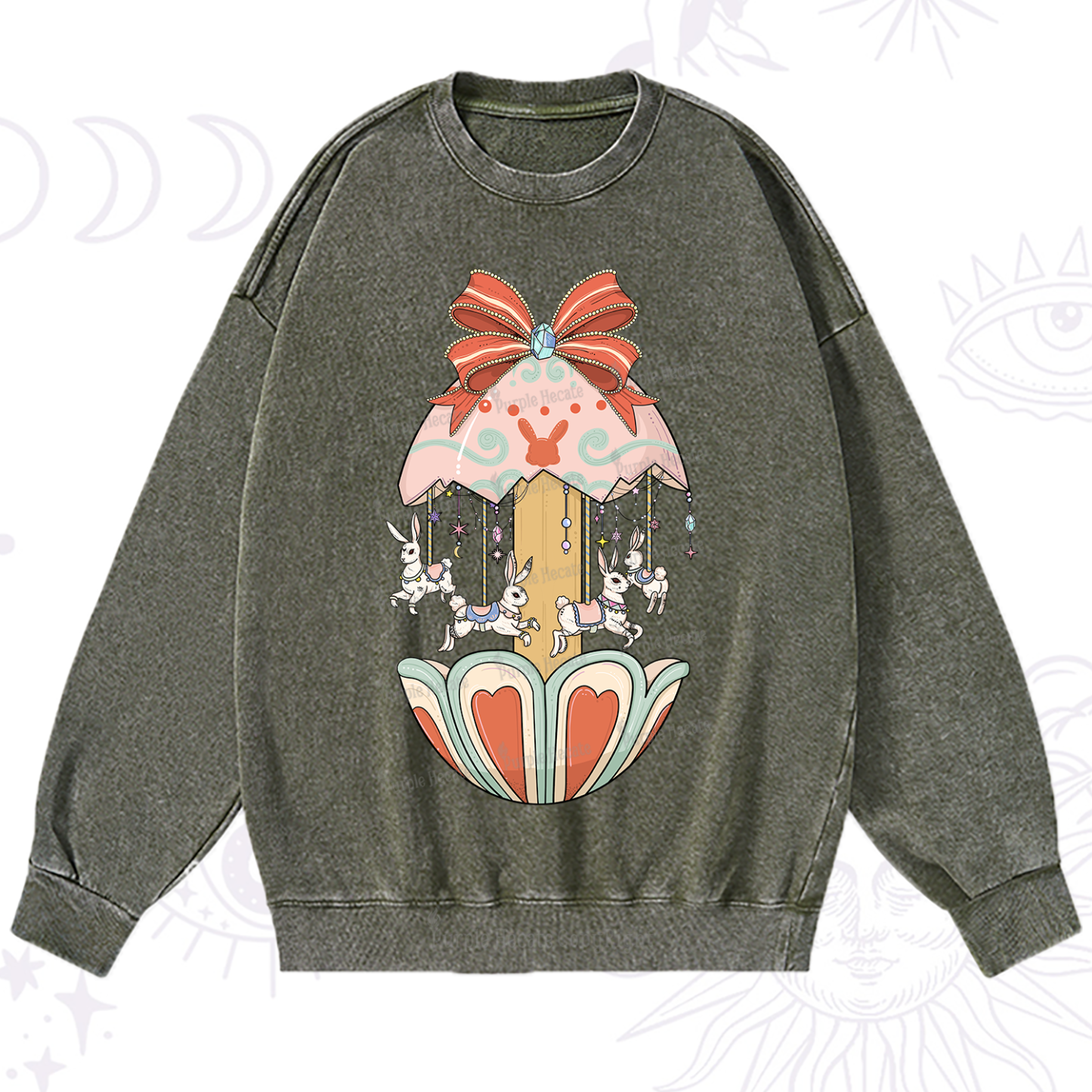 Purplehecate Bunny Carousel Easter Washed Sweatshirt