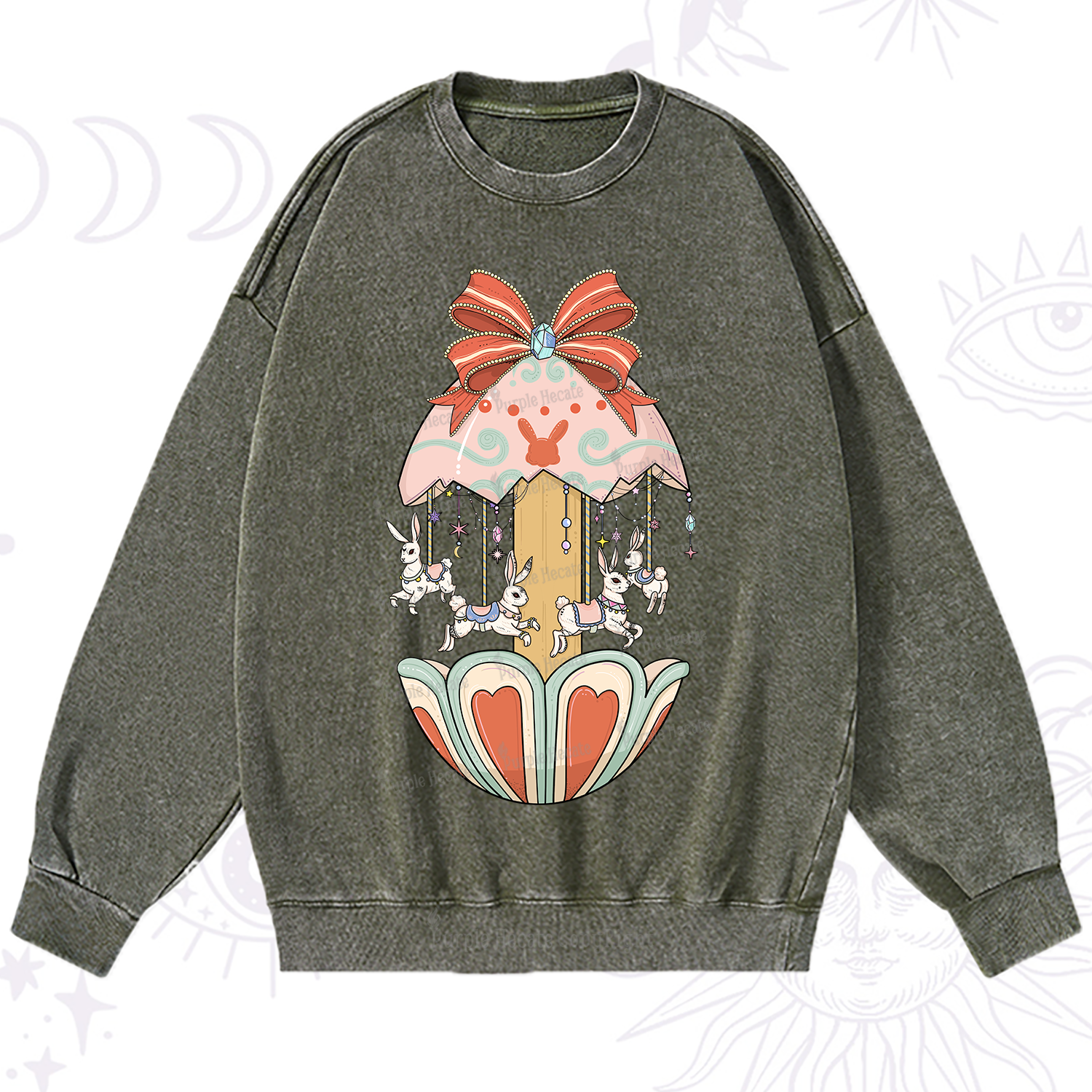 Purplehecate Bunny Carousel Easter Washed Sweatshirt
