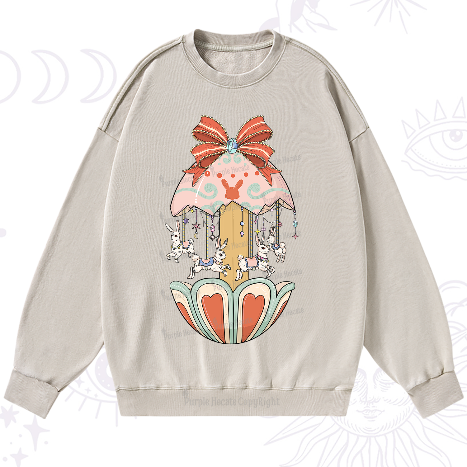 Purplehecate Bunny Carousel Easter Washed Sweatshirt