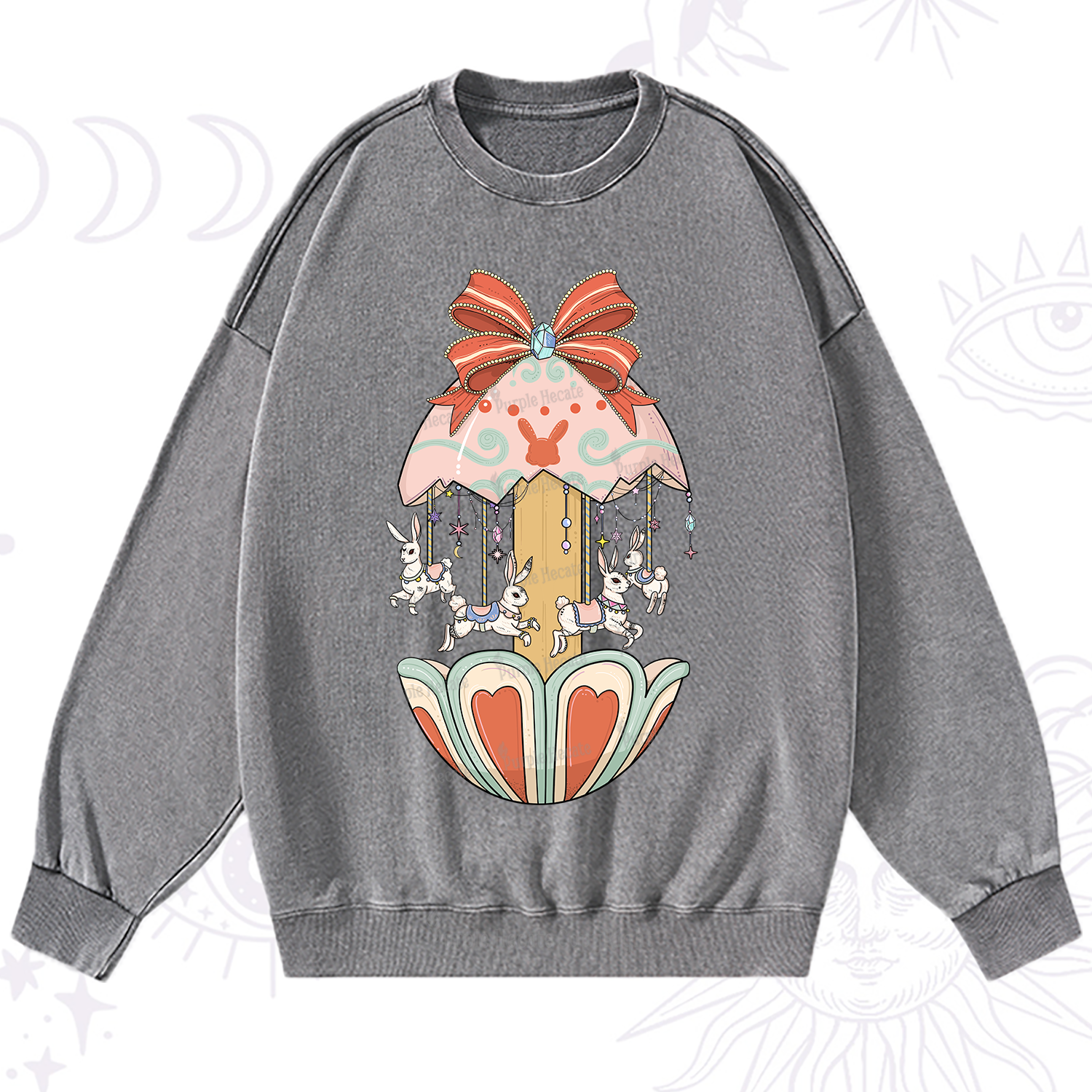 Purplehecate Bunny Carousel Easter Washed Sweatshirt