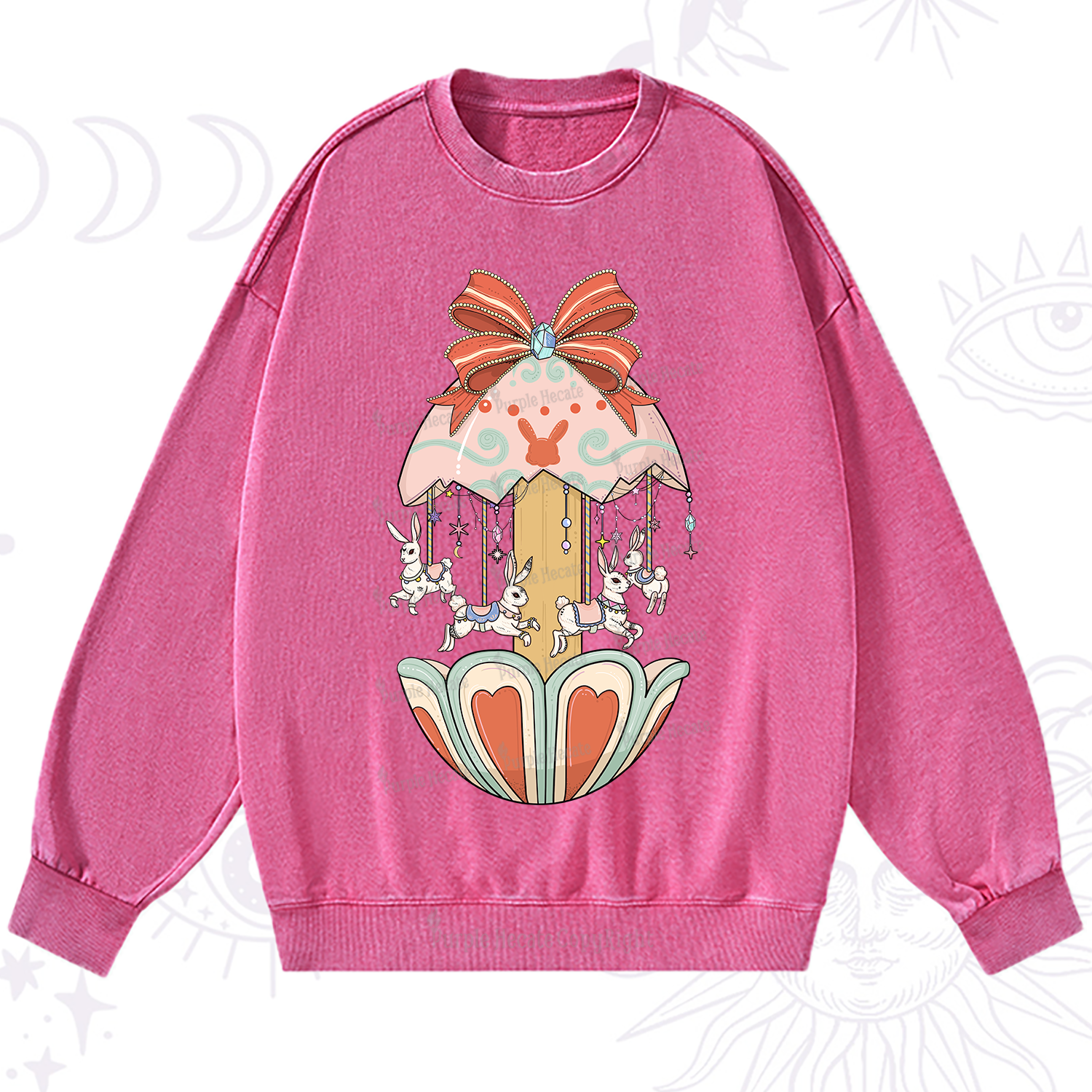 Purplehecate Bunny Carousel Easter Washed Sweatshirt