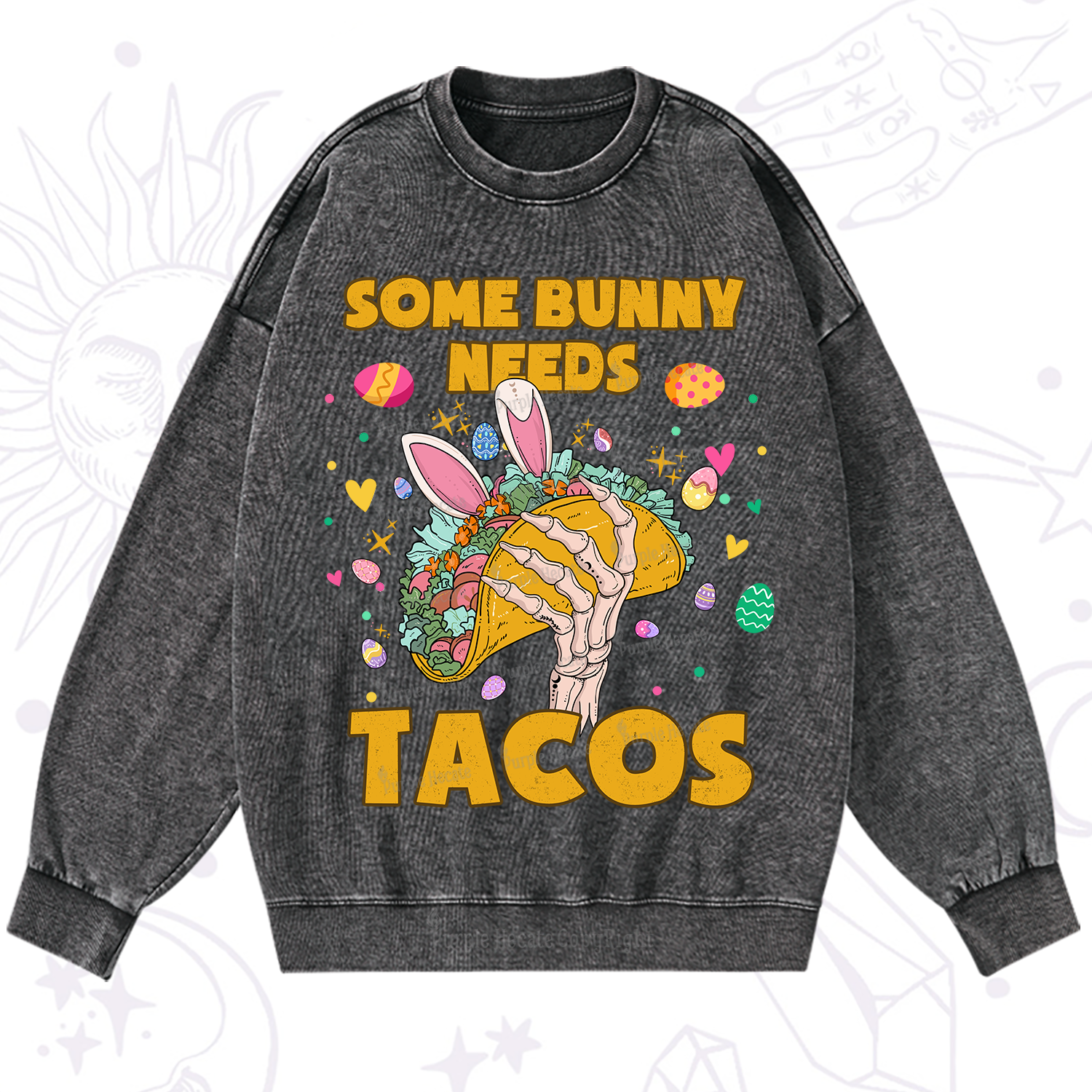 Purplehecate Some Bunny Needs Tacos Easter Washed Sweatshirt
