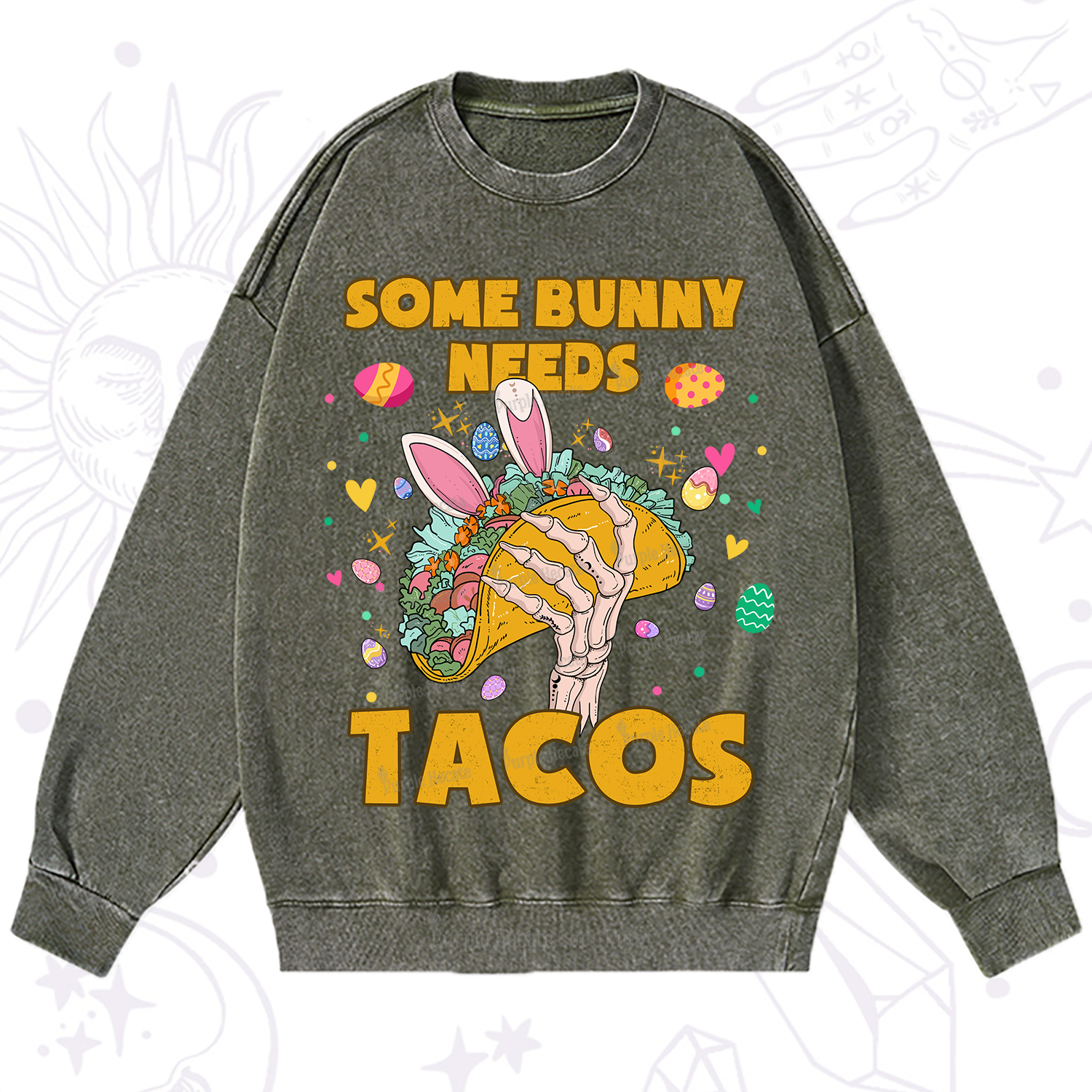 Purplehecate Some Bunny Needs Tacos Easter Washed Sweatshirt