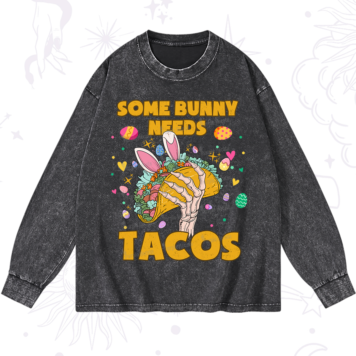 Purplehecate Some Bunny Needs Tacos Easter Washed Long Sleeve Shirt