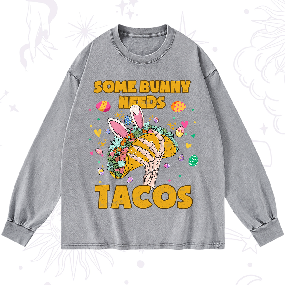 Purplehecate Some Bunny Needs Tacos Easter Washed Long Sleeve Shirt