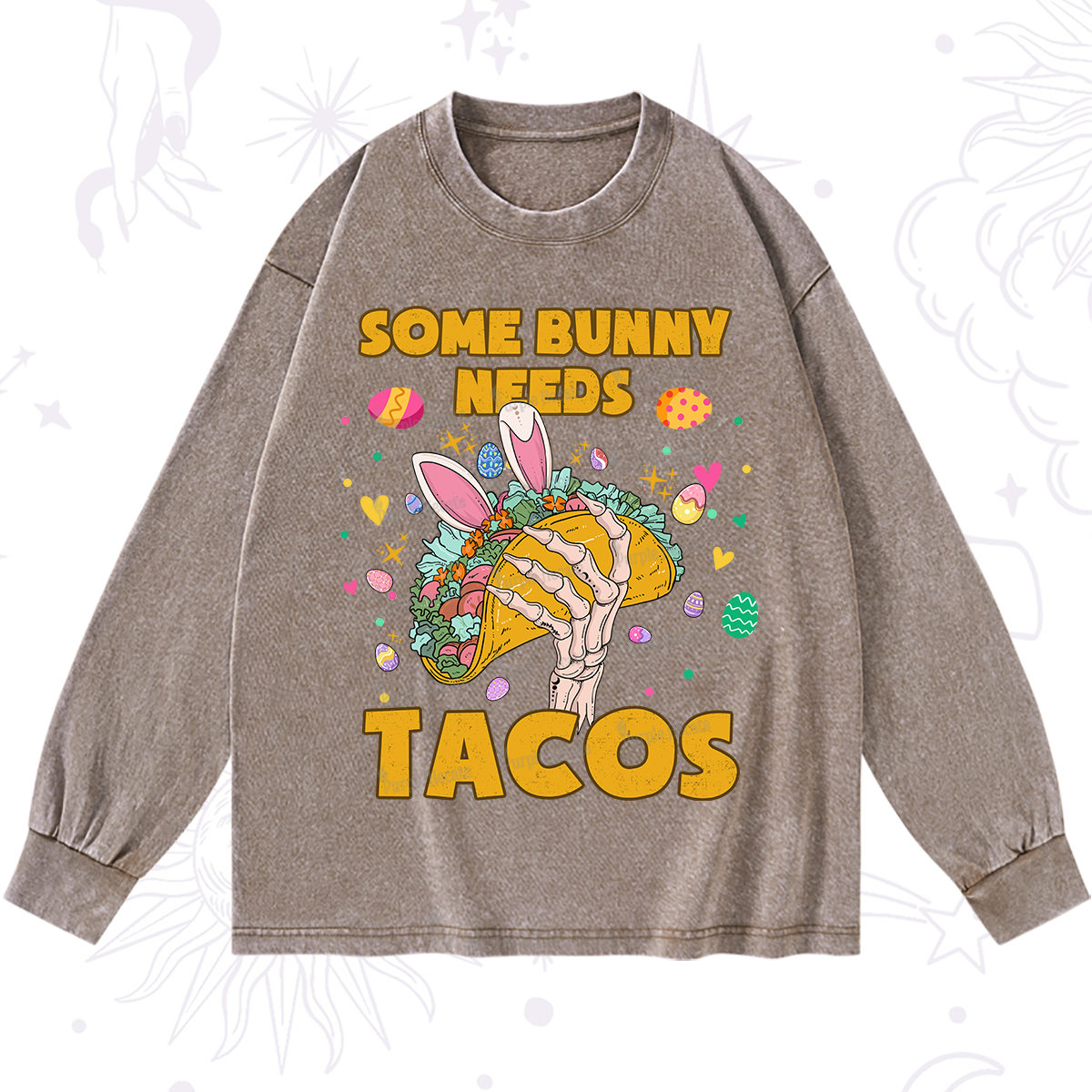 Purplehecate Some Bunny Needs Tacos Easter Washed Long Sleeve Shirt