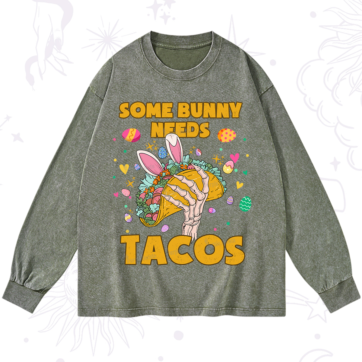 Purplehecate Some Bunny Needs Tacos Easter Washed Long Sleeve Shirt
