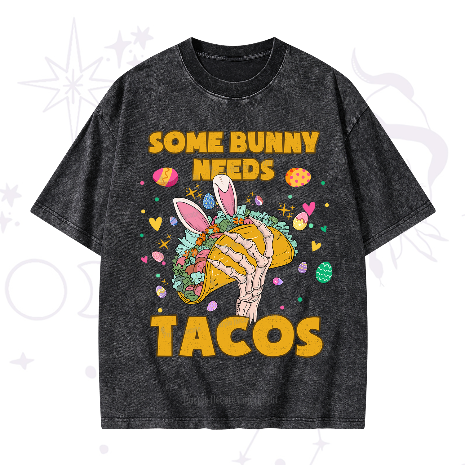 Purplehecate Some Bunny Needs Tacos Easter Washed T-Shirt