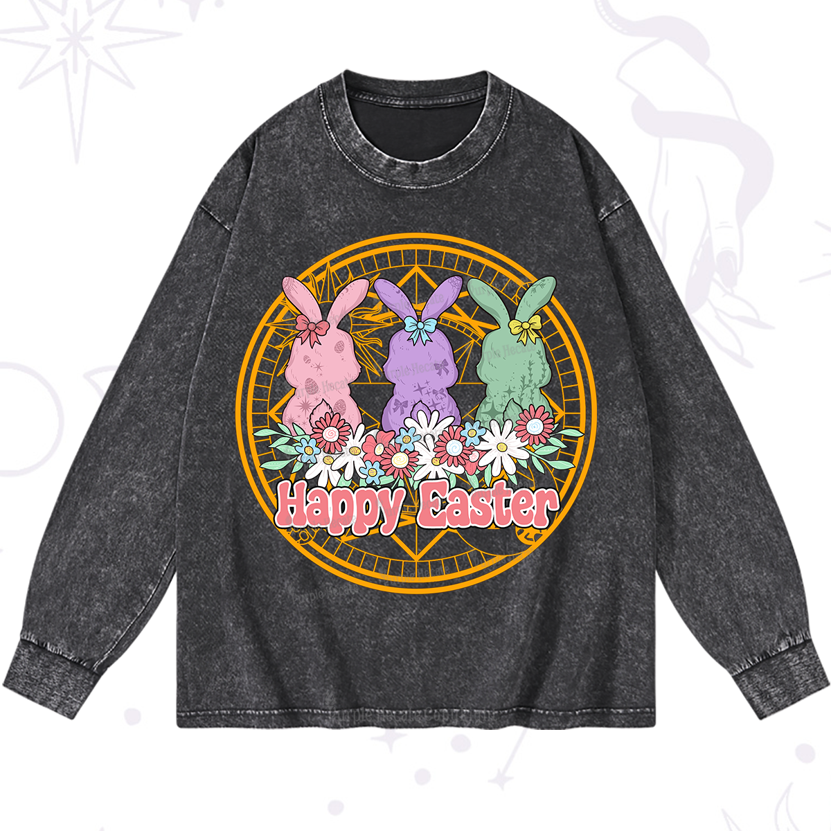 Purplehecate Happy Easter Bunny Washed Long Sleeve Shirt