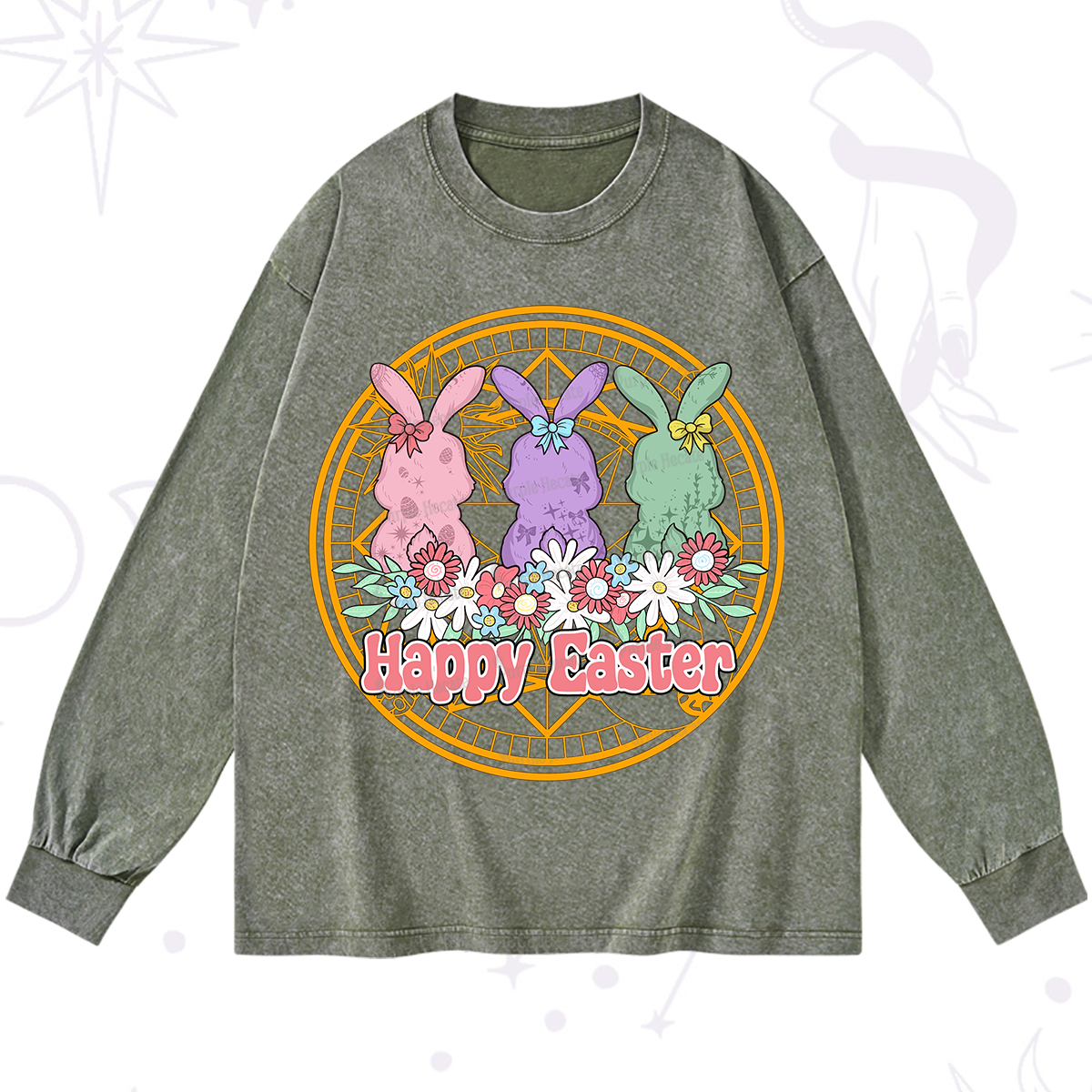Purplehecate Happy Easter Bunny Washed Long Sleeve Shirt