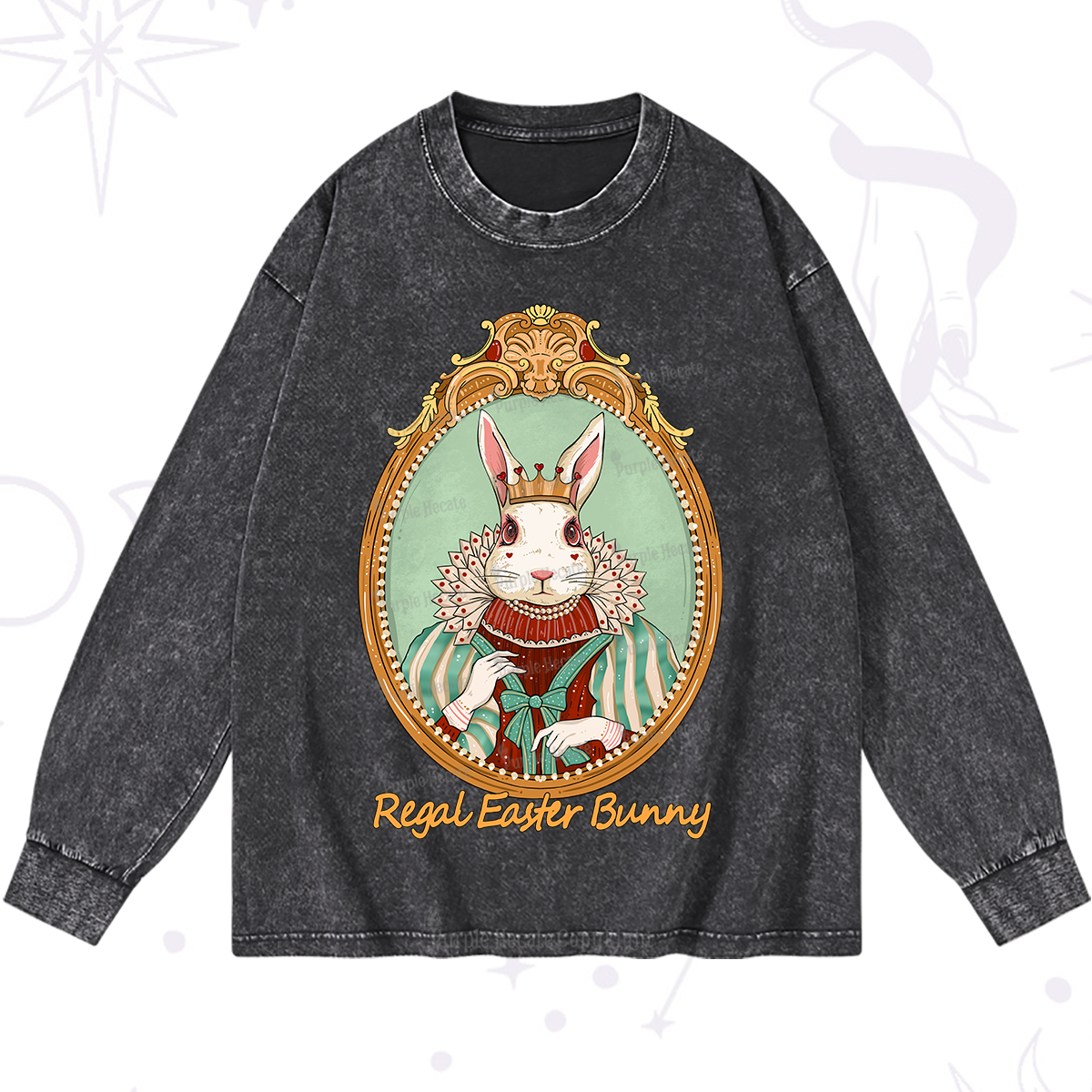 Purplehecate Regal Easter Bunny Washed Long Sleeve Shirt