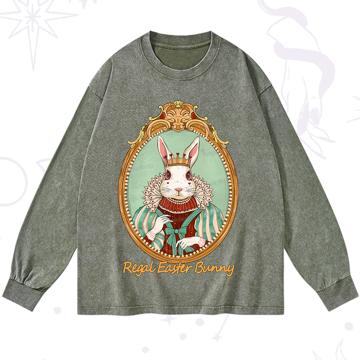 Purplehecate Regal Easter Bunny Washed Long Sleeve Shirt