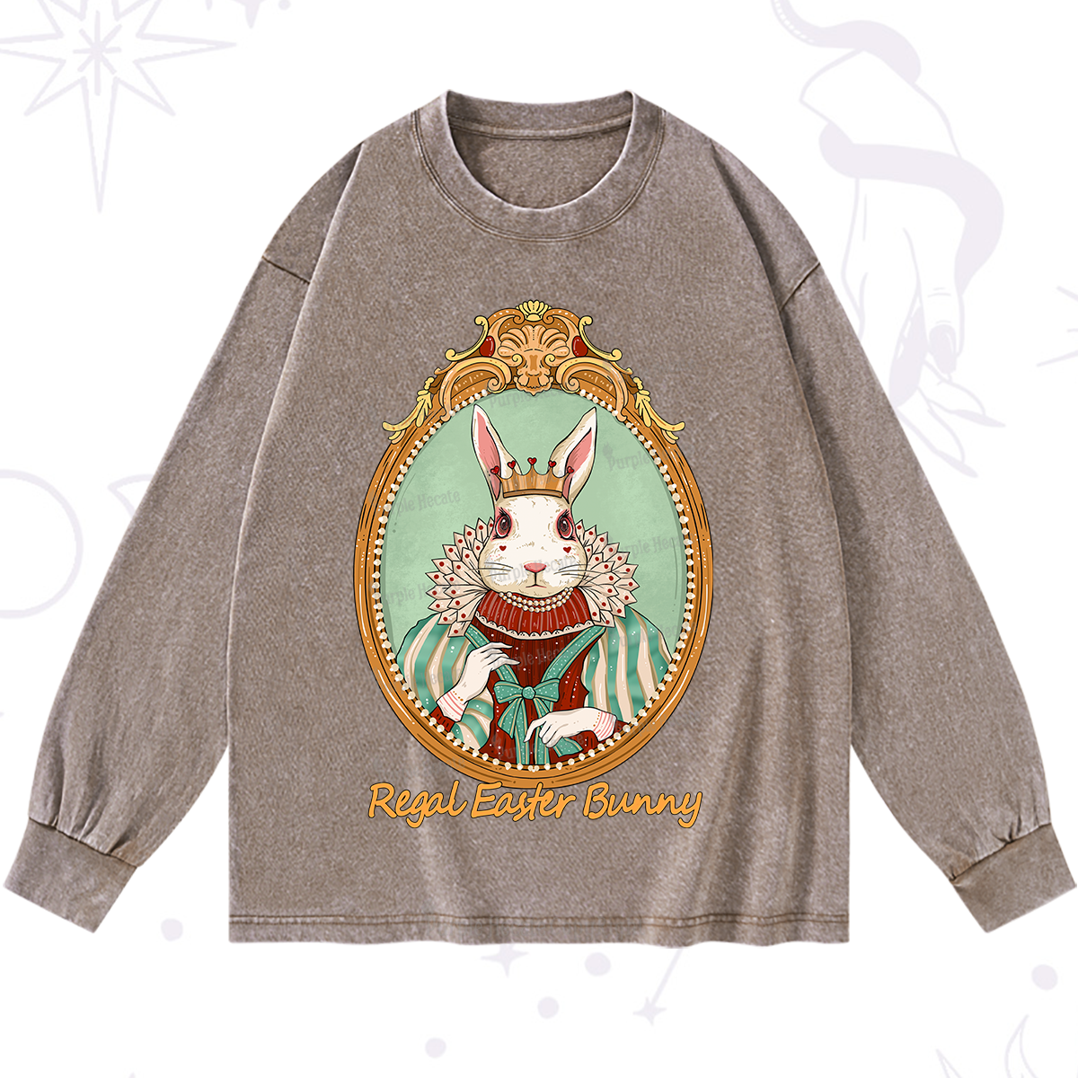 Purplehecate Regal Easter Bunny Washed Long Sleeve Shirt