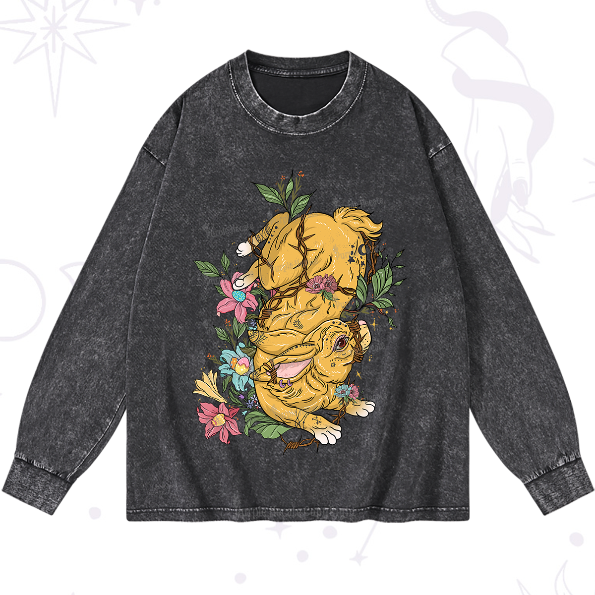 Purplehecate Thorn Bunny Easter Washed Long Sleeve Shirt