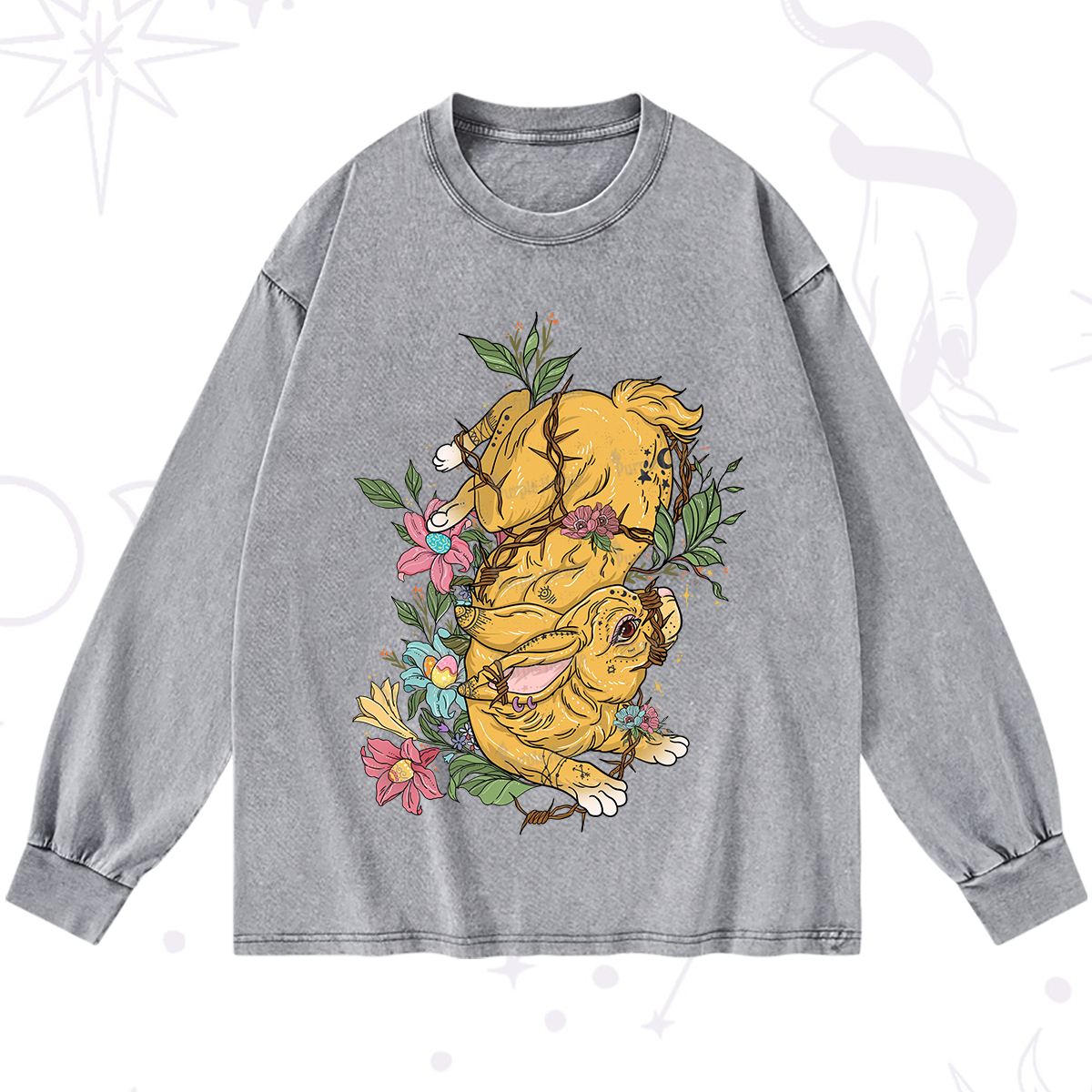 Purplehecate Thorn Bunny Easter Washed Long Sleeve Shirt