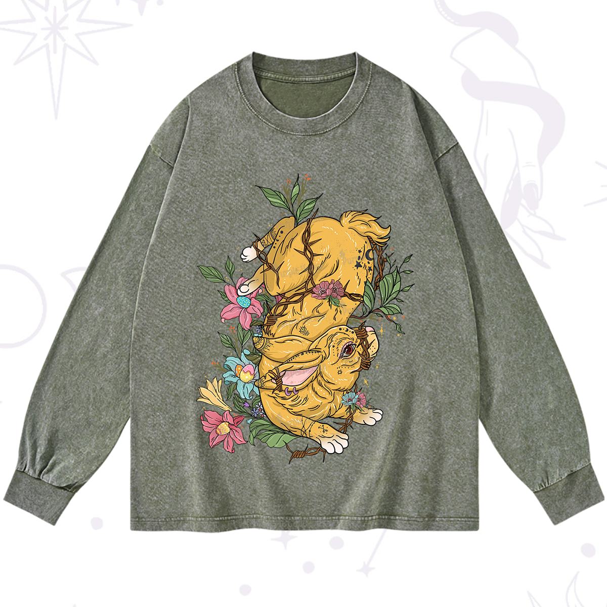 Purplehecate Thorn Bunny Easter Washed Long Sleeve Shirt