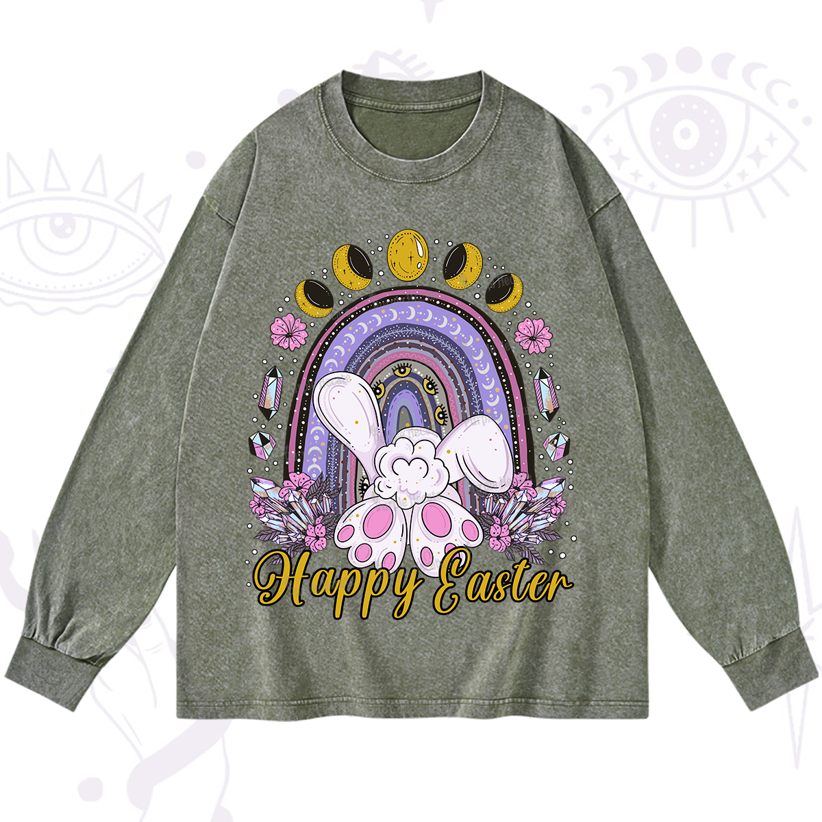 Purplehecate Happy Easter Washed Long Sleeve Shirt